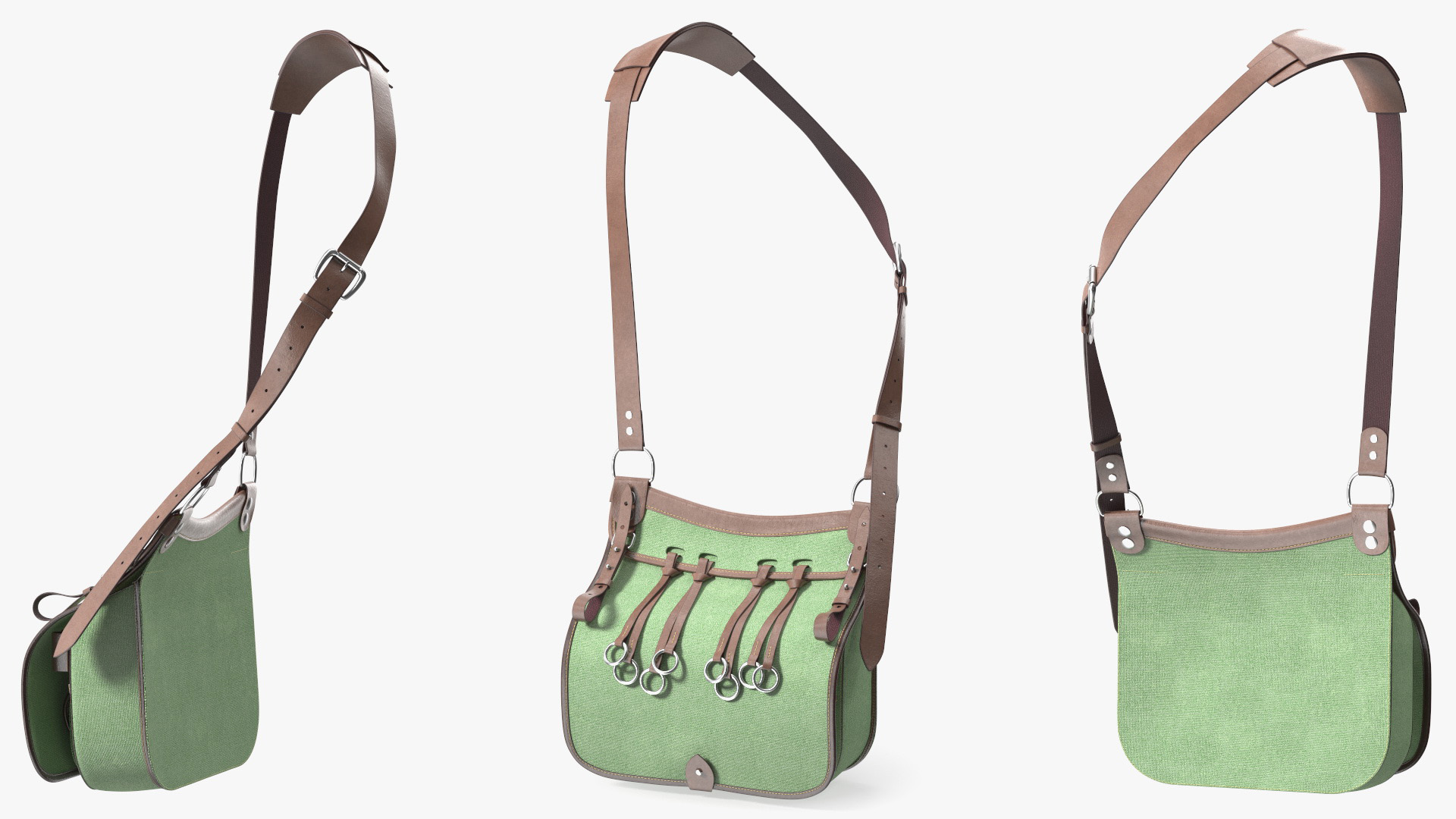 3D Green Vintage Leather Hunting Crossbody Bag model