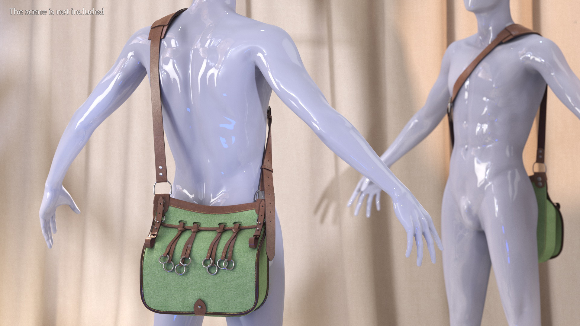 3D Green Vintage Leather Hunting Crossbody Bag model