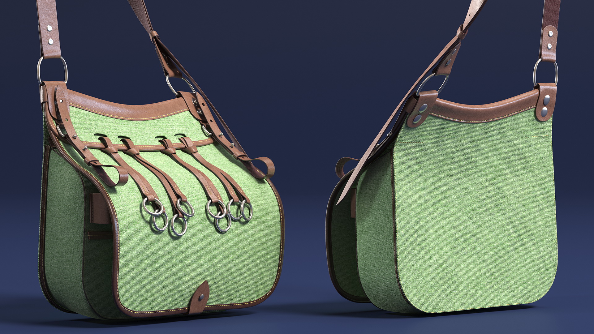 3D Green Vintage Leather Hunting Crossbody Bag model