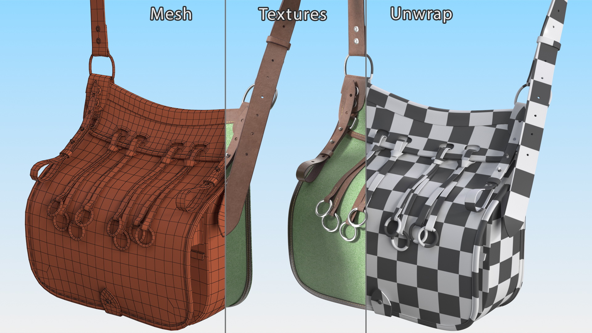 3D Green Vintage Leather Hunting Crossbody Bag model