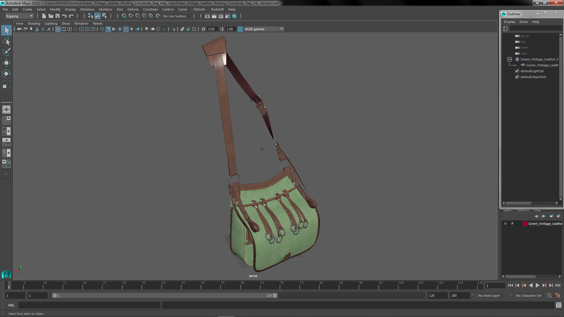 3D Green Vintage Leather Hunting Crossbody Bag model