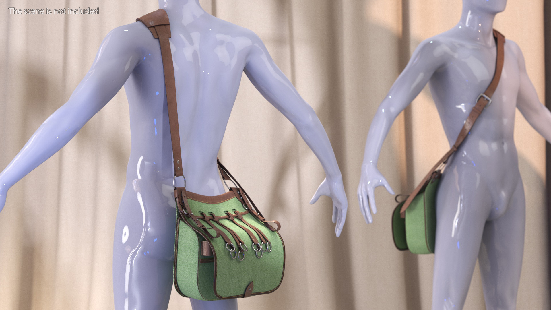 3D Green Vintage Leather Hunting Crossbody Bag model