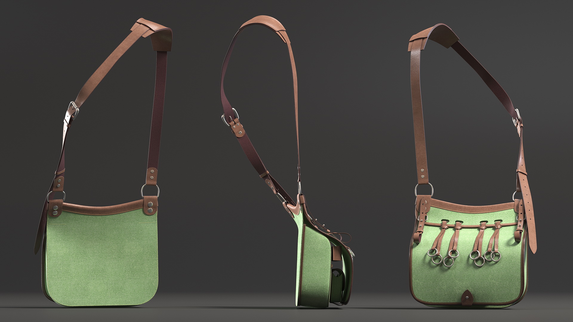 3D Green Vintage Leather Hunting Crossbody Bag model