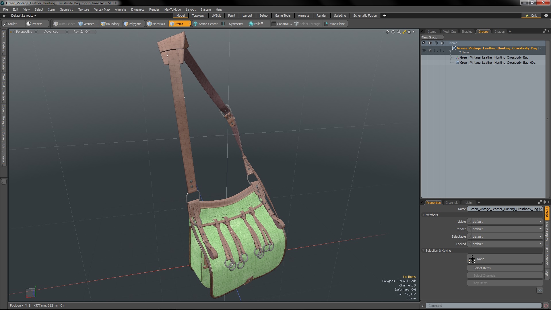 3D Green Vintage Leather Hunting Crossbody Bag model