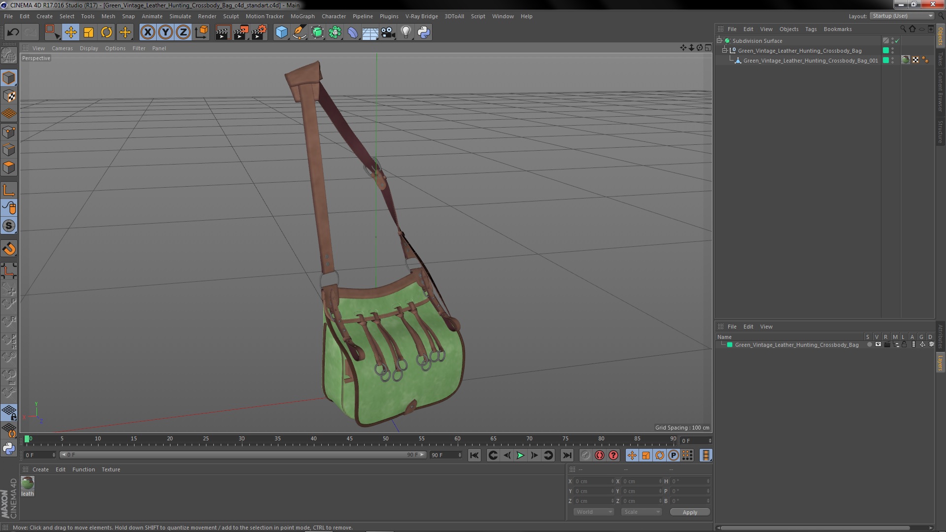 3D Green Vintage Leather Hunting Crossbody Bag model