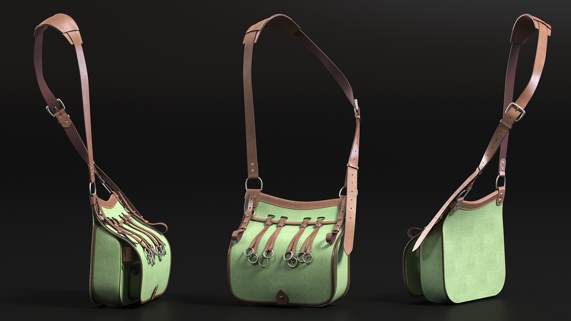 3D Green Vintage Leather Hunting Crossbody Bag model