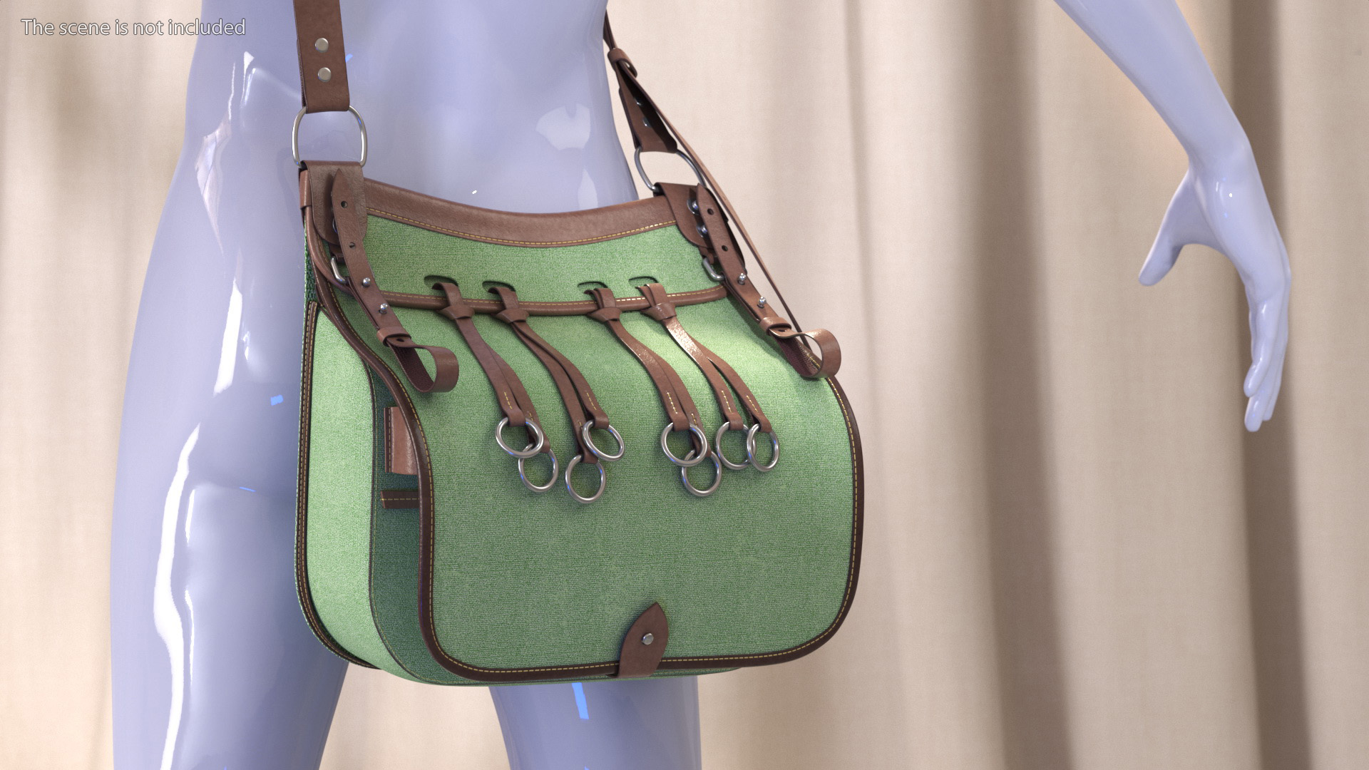 3D Green Vintage Leather Hunting Crossbody Bag model