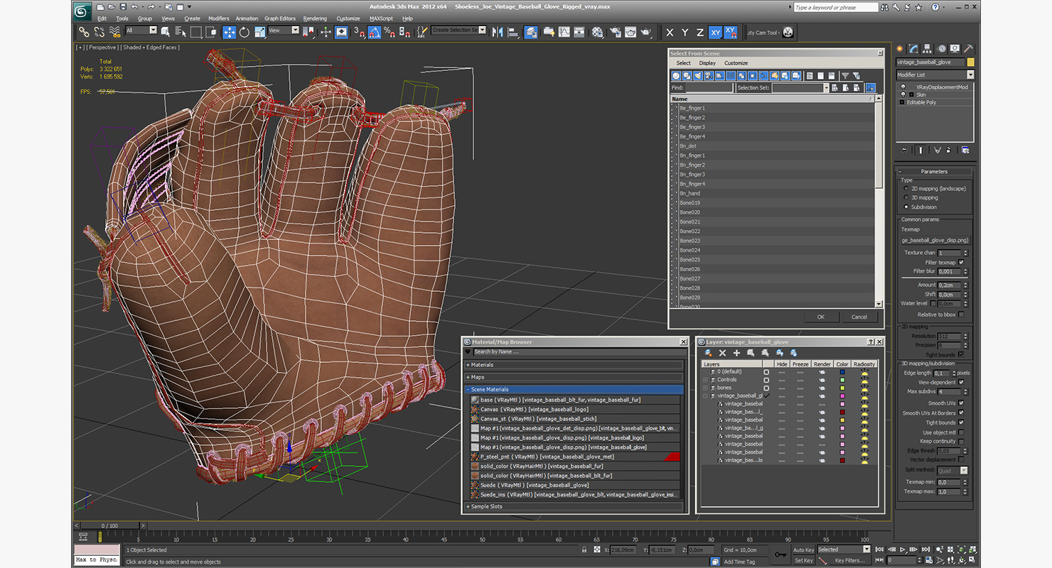 Shoeless Joe Vintage Baseball Glove Rigged 3D