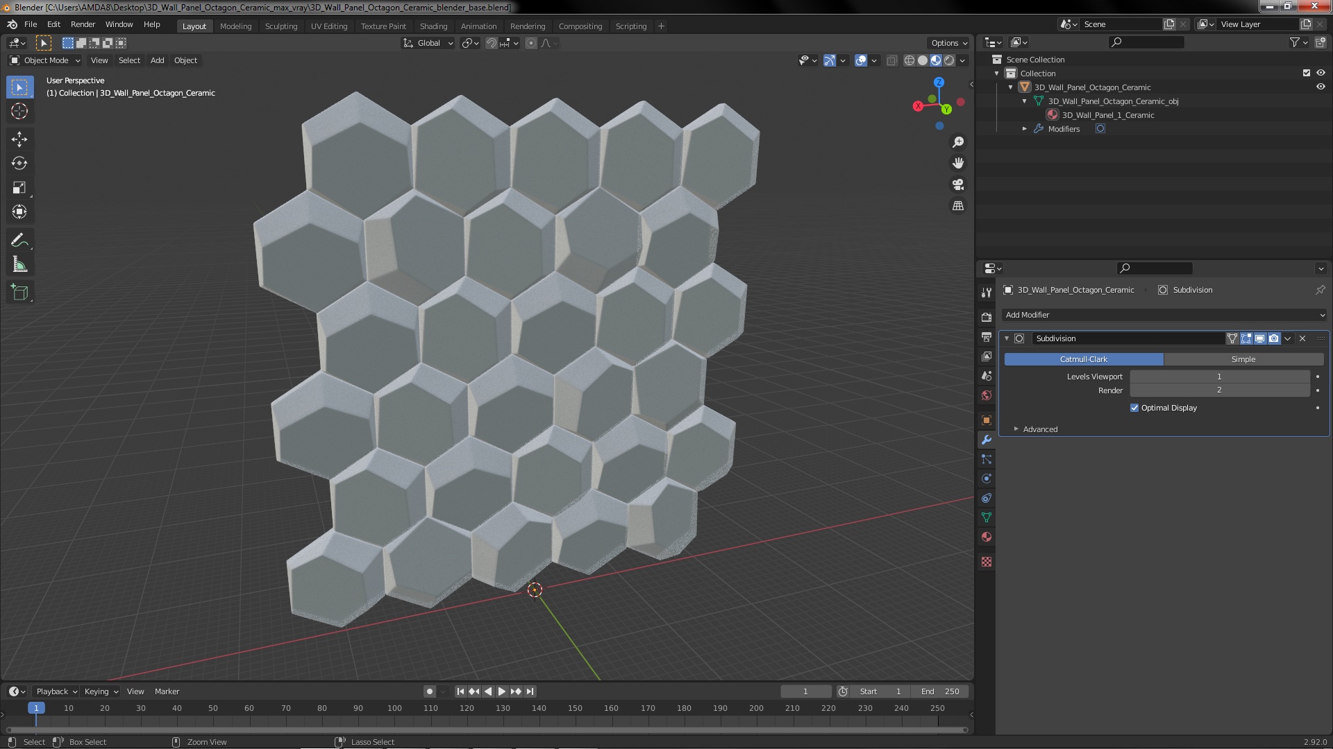 3D Wall Panel Octagon Ceramic 3D model
