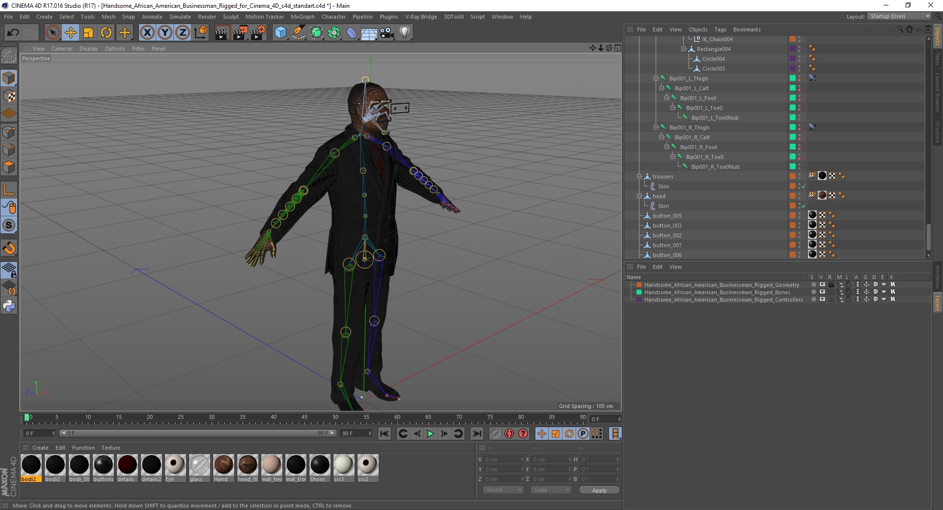 3D Handsome African American Businessman Rigged for Cinema 4D model