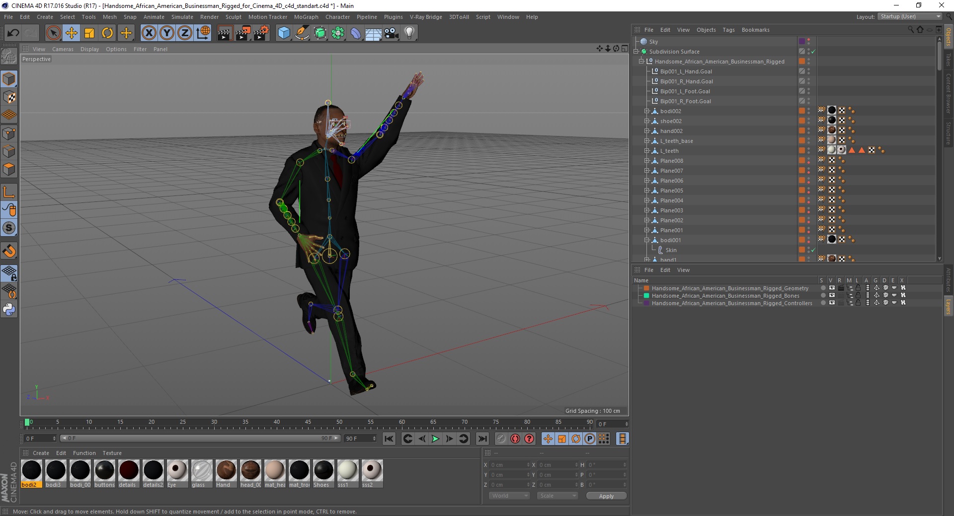 3D Handsome African American Businessman Rigged for Cinema 4D model
