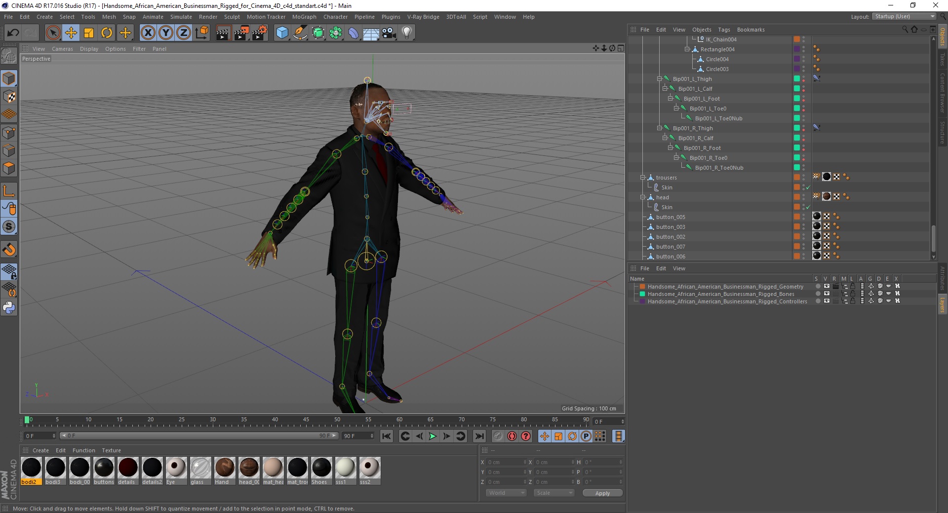 3D Handsome African American Businessman Rigged for Cinema 4D model