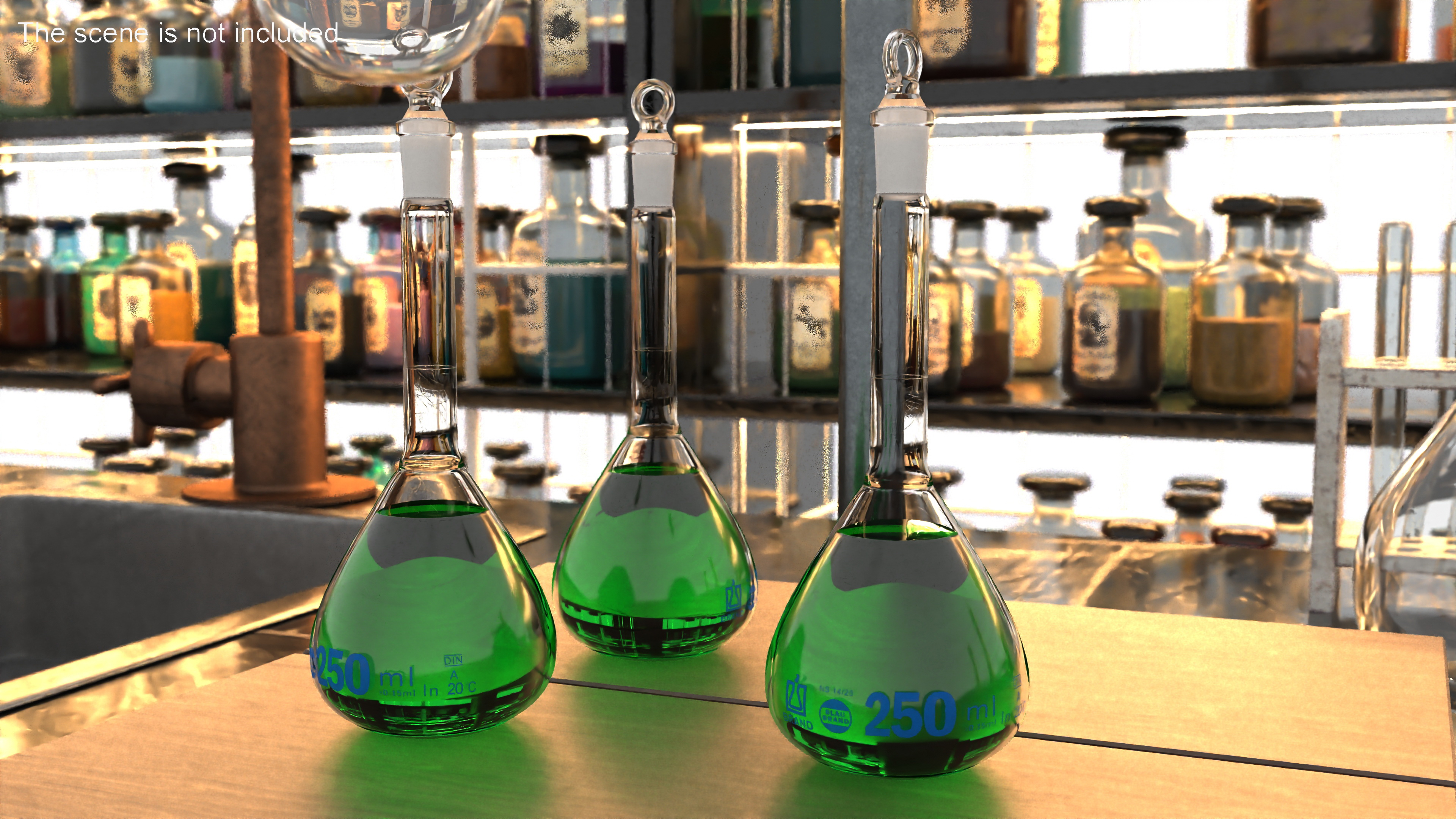 Medical Flask 250ml Filled with Green Liquor 3D model