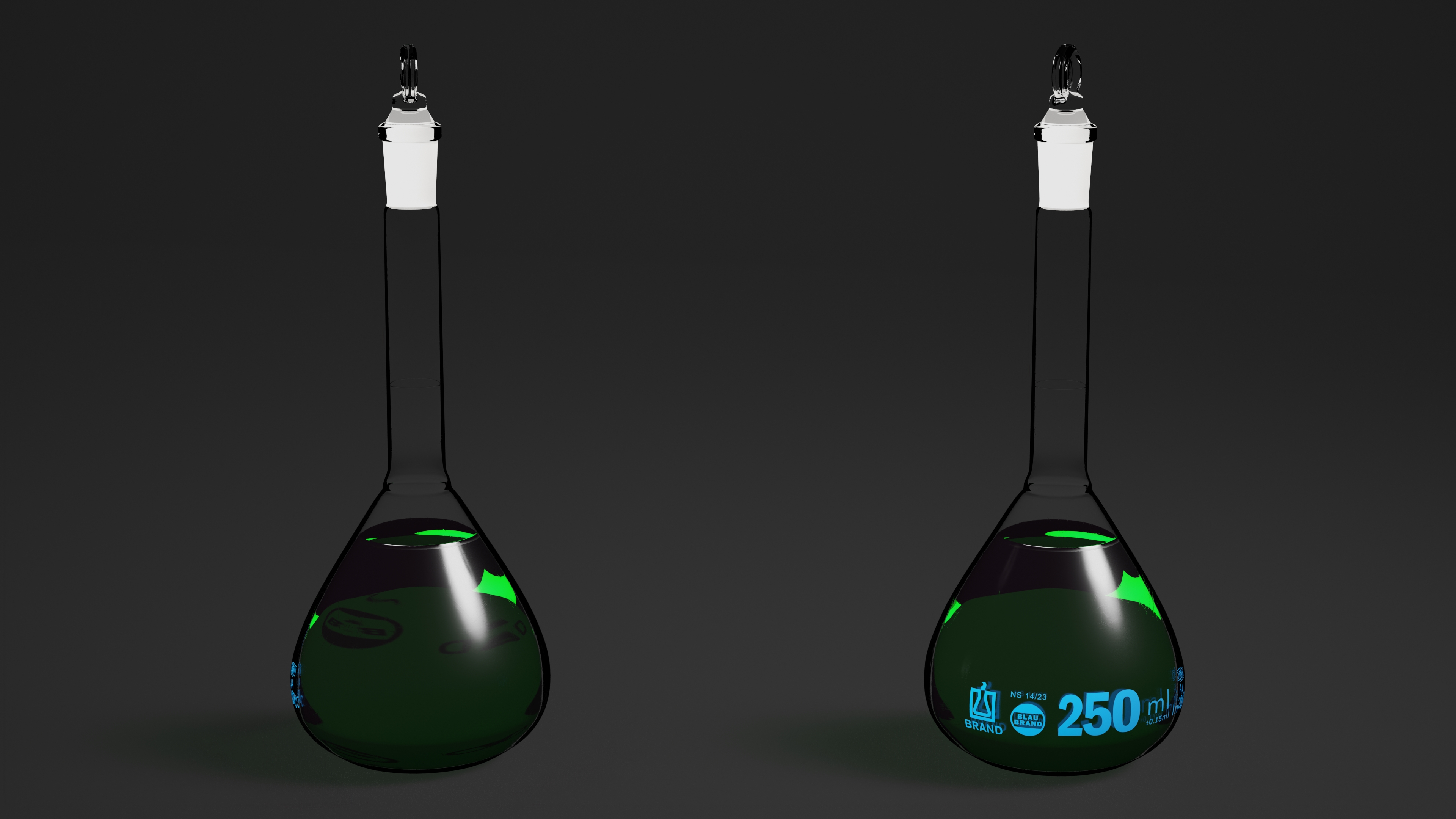 Medical Flask 250ml Filled with Green Liquor 3D model