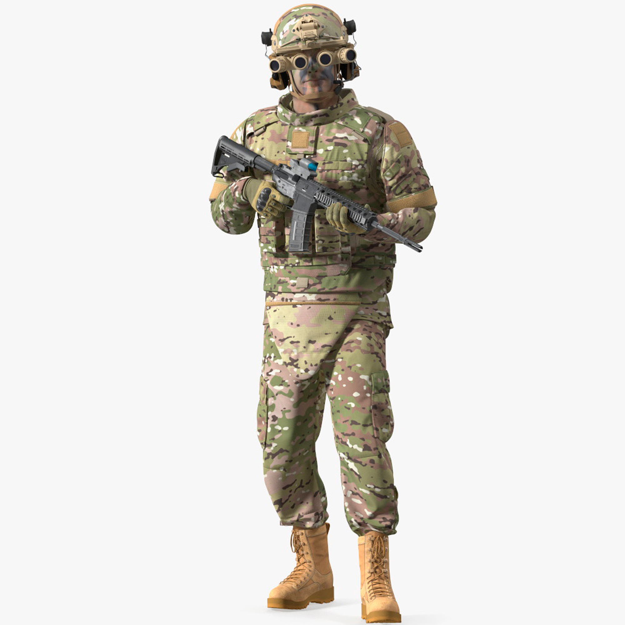 3D Soldier Green Camo with Night Visor Rigged for Cinema 4D