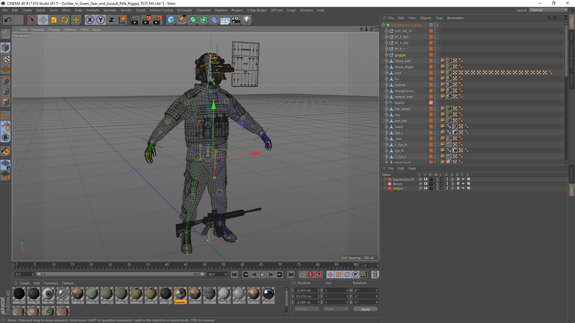 3D Soldier Green Camo with Night Visor Rigged for Cinema 4D