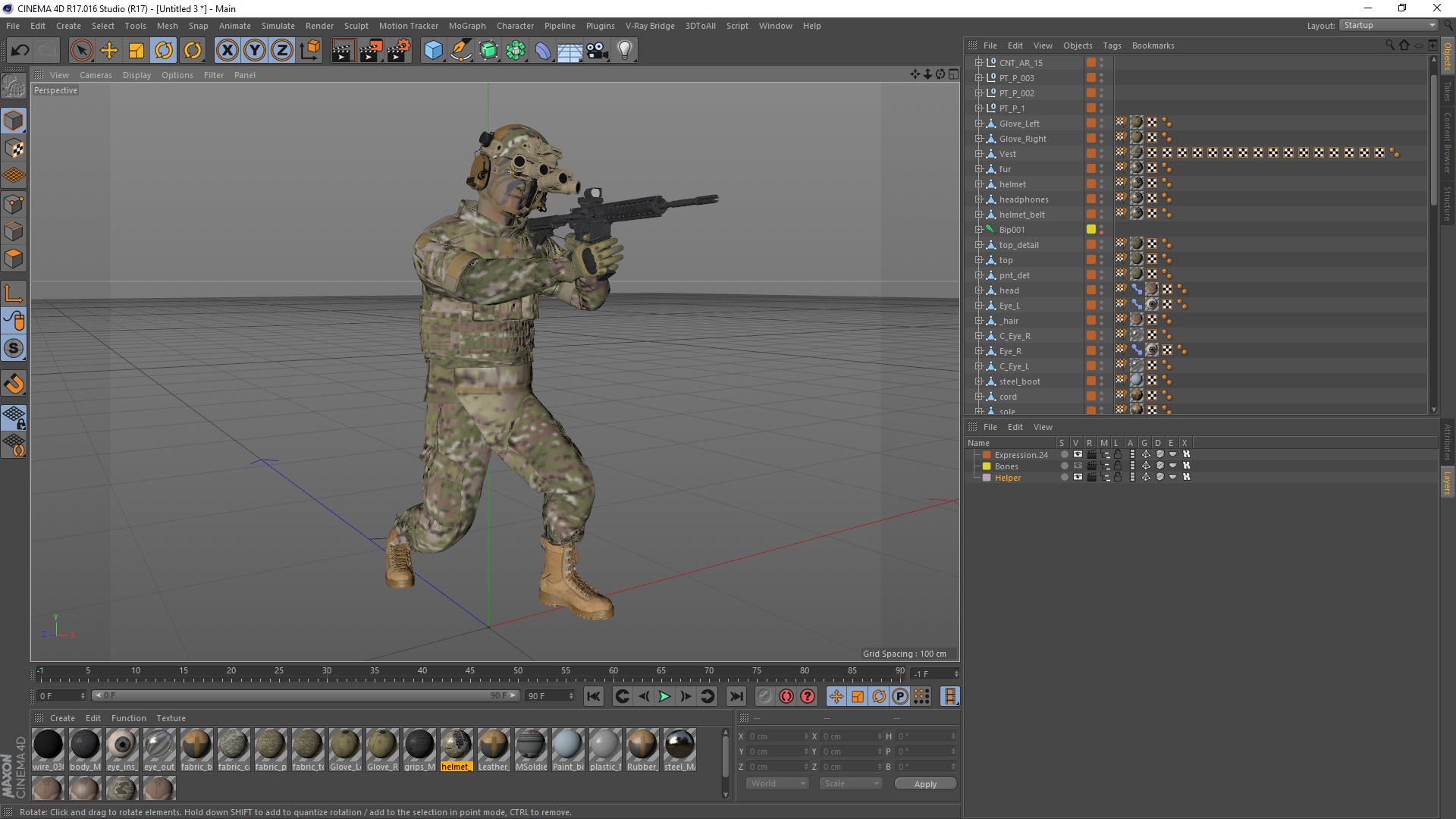 3D Soldier Green Camo with Night Visor Rigged for Cinema 4D