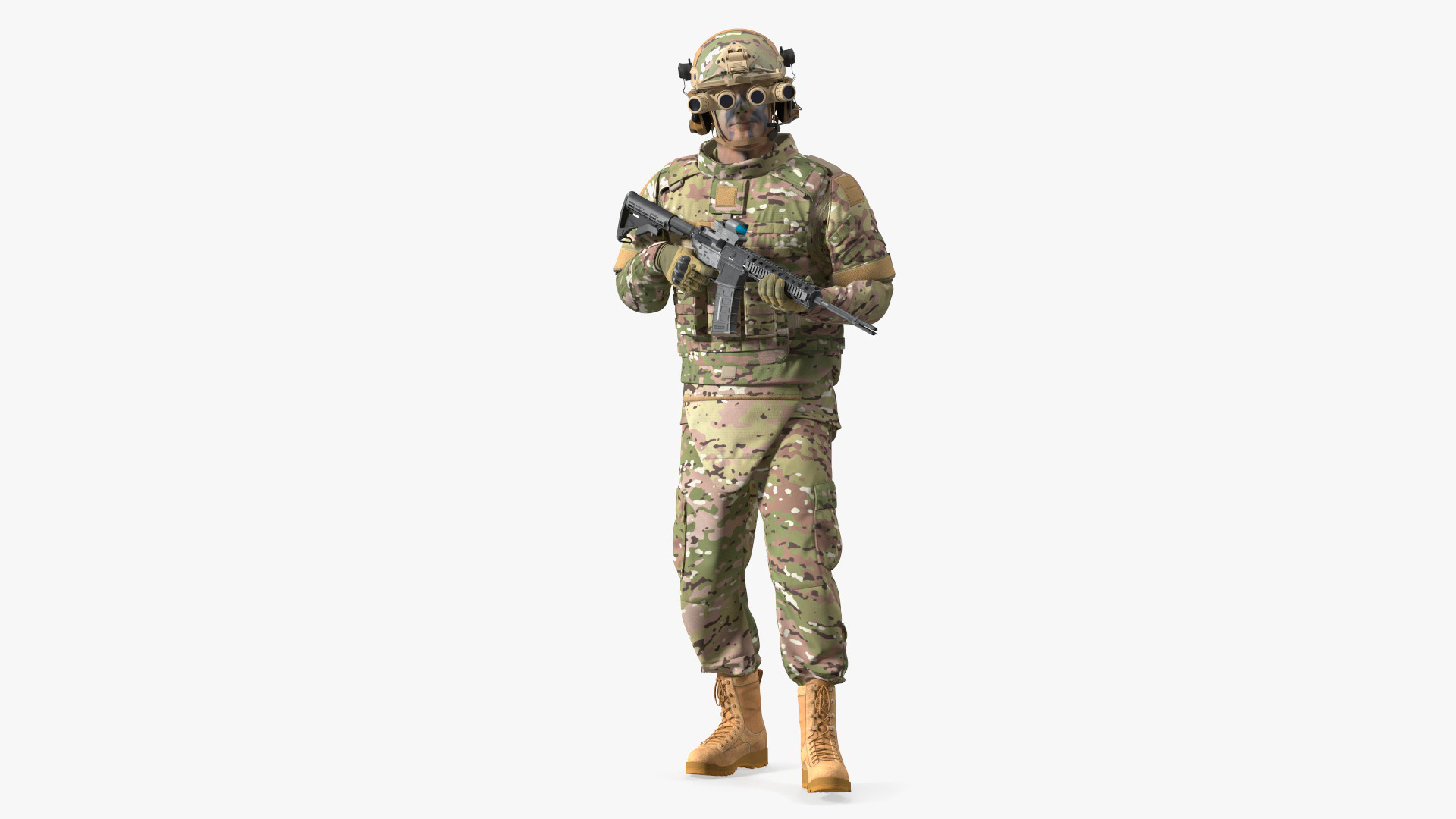 3D Soldier Green Camo with Night Visor Rigged for Cinema 4D