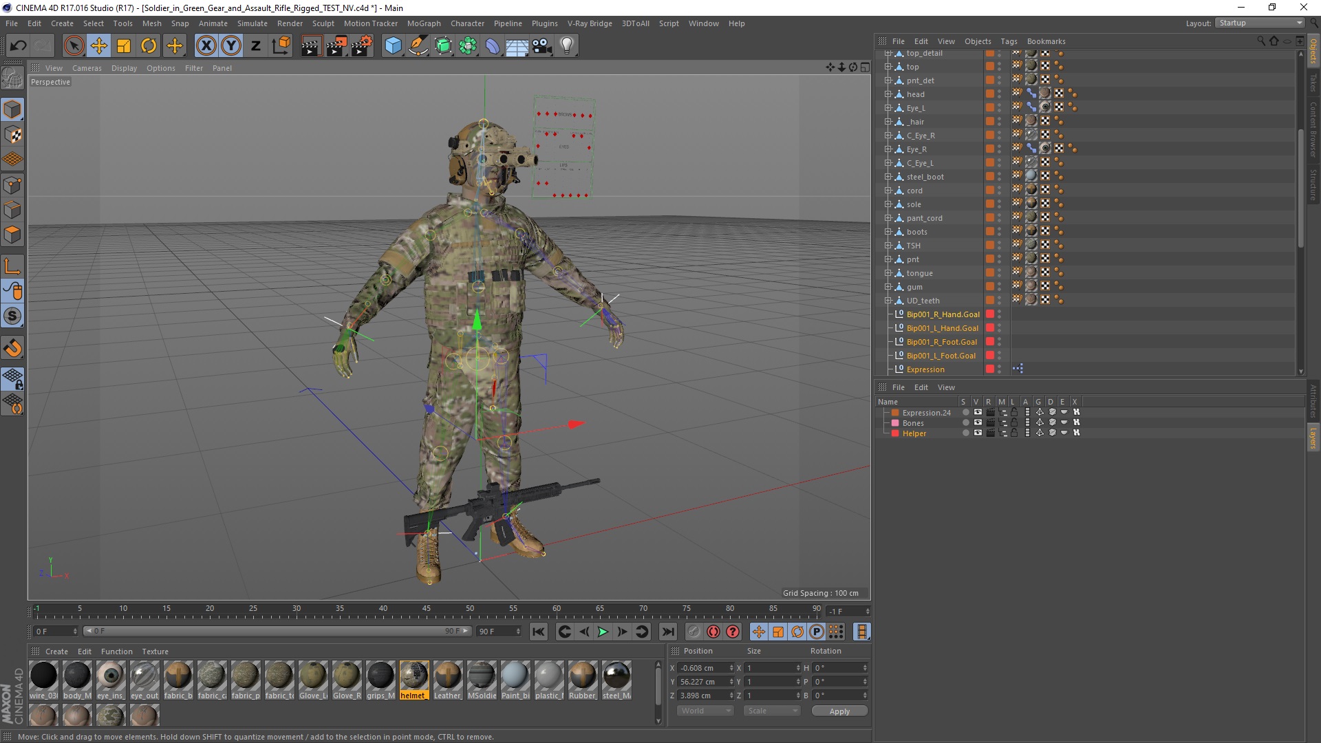 3D Soldier Green Camo with Night Visor Rigged for Cinema 4D