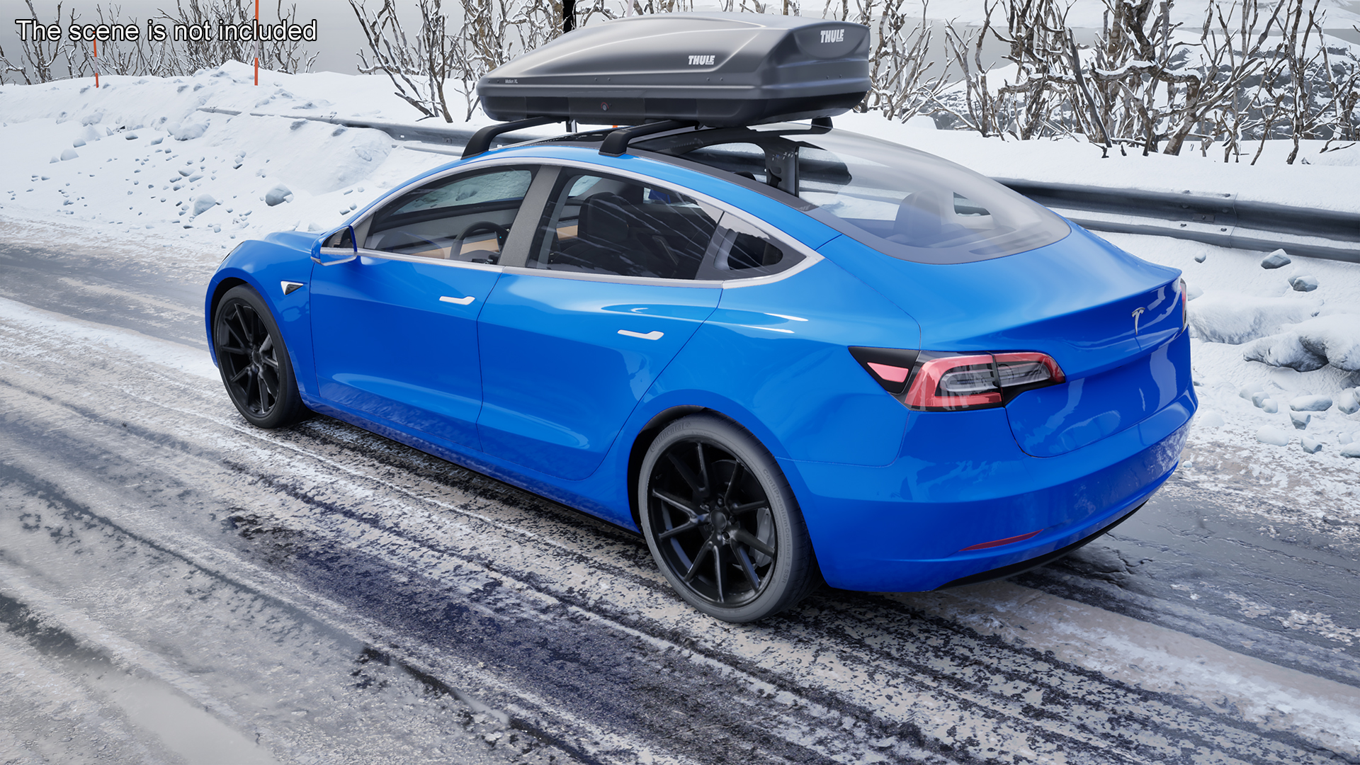 3D Tesla with Thule Car Roofbox on Roof Rack