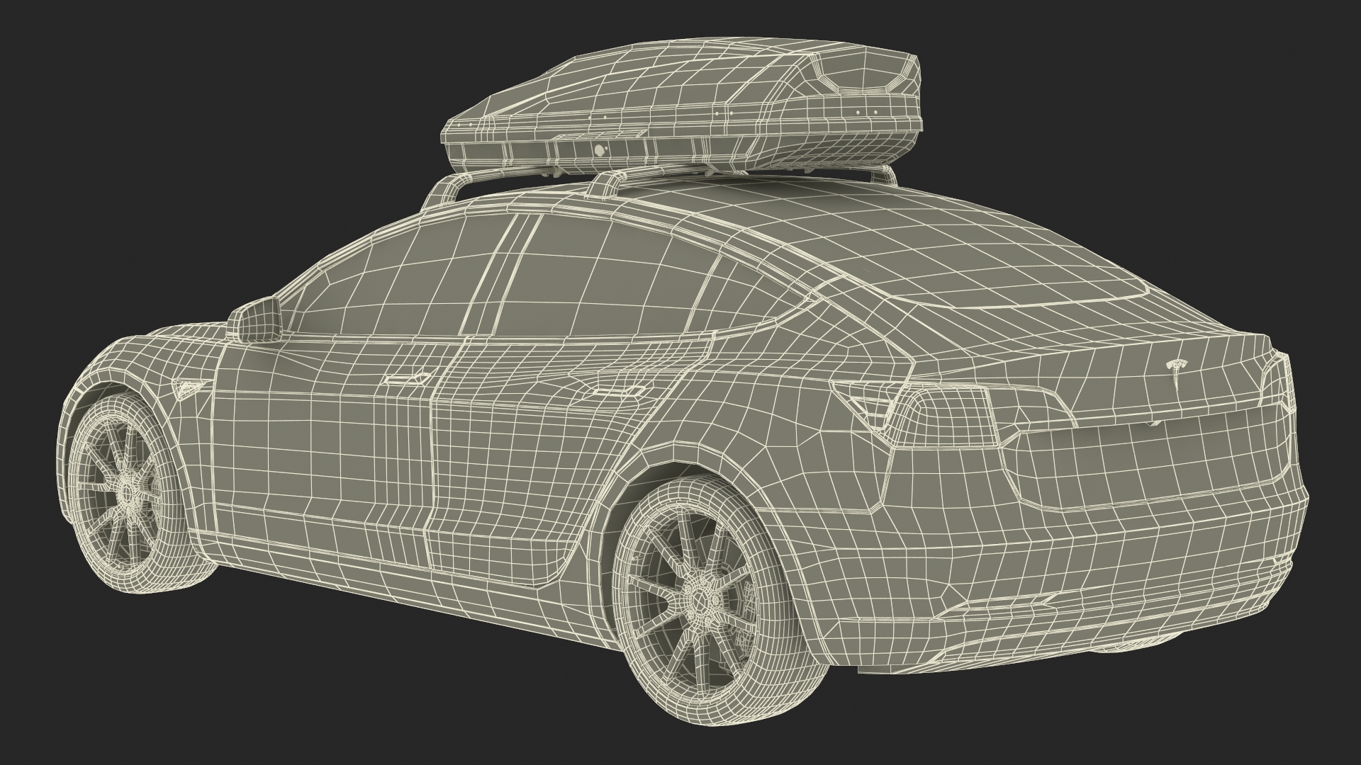 3D Tesla with Thule Car Roofbox on Roof Rack