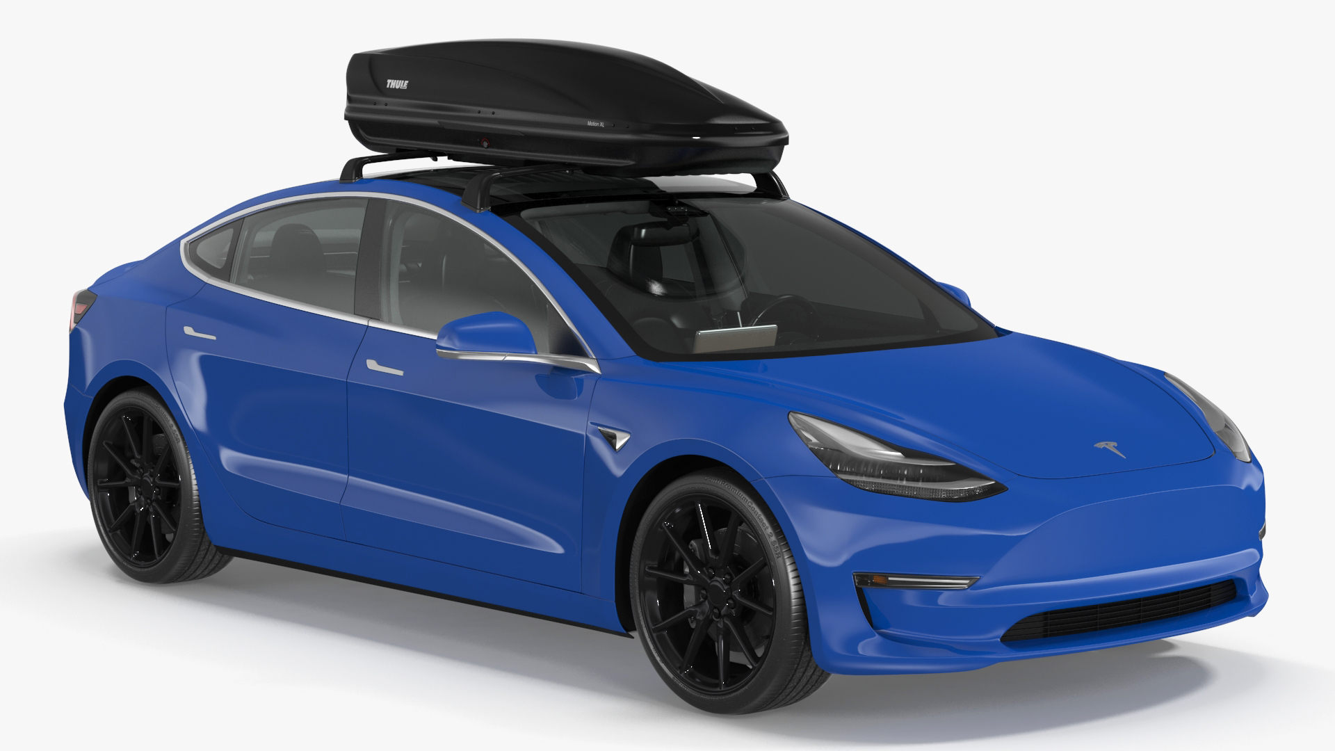 3D Tesla with Thule Car Roofbox on Roof Rack