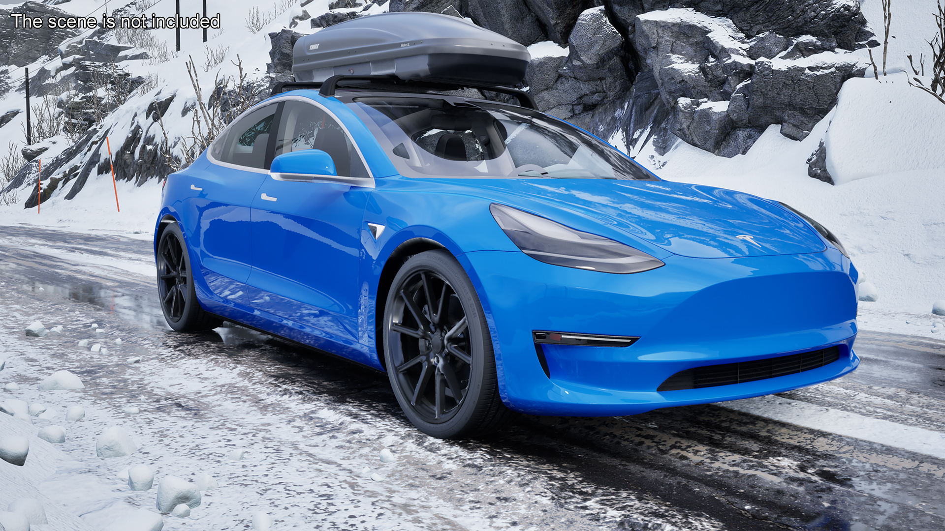 3D Tesla with Thule Car Roofbox on Roof Rack