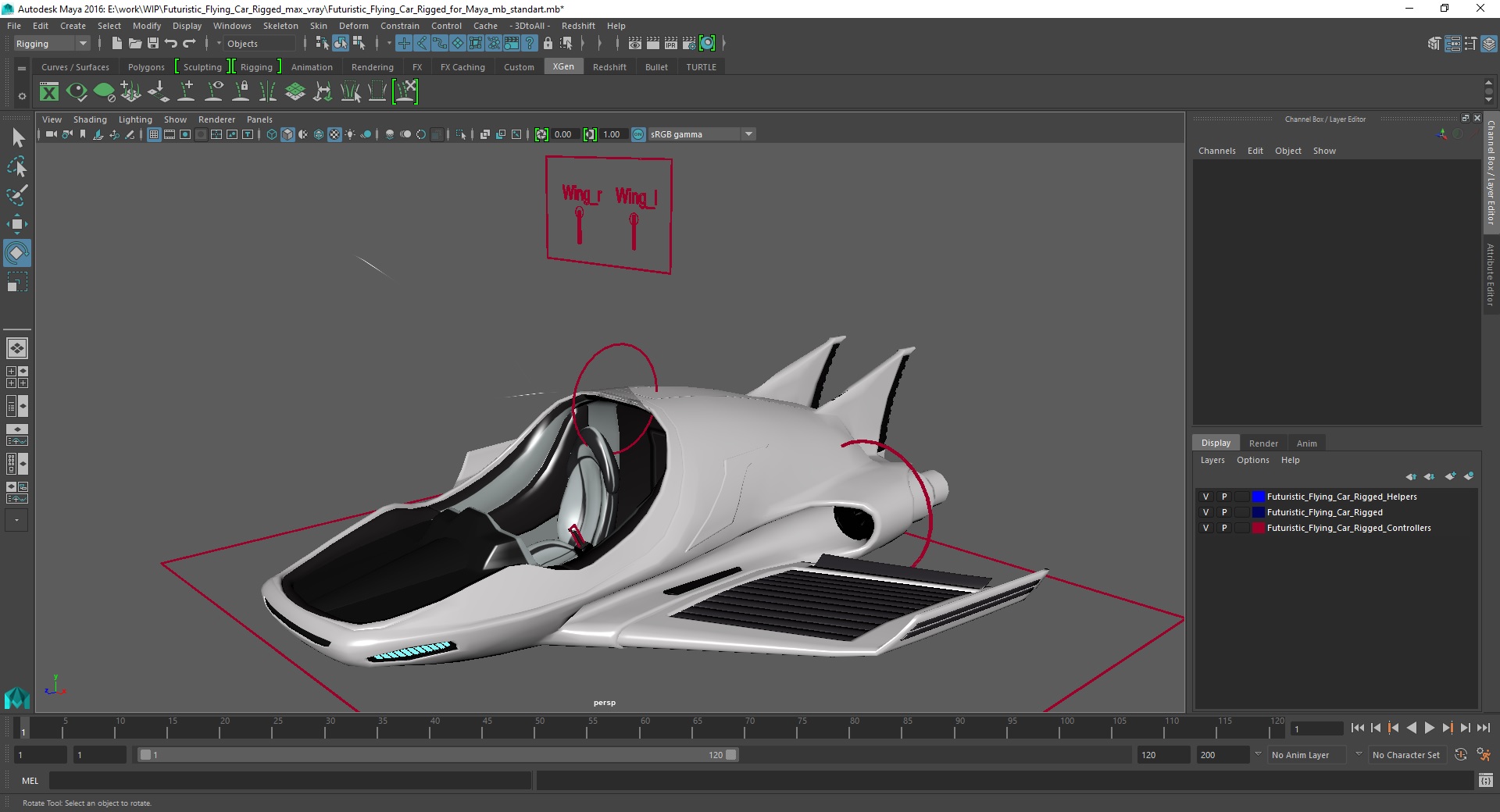 Futuristic Flying Car Rigged for Maya 3D