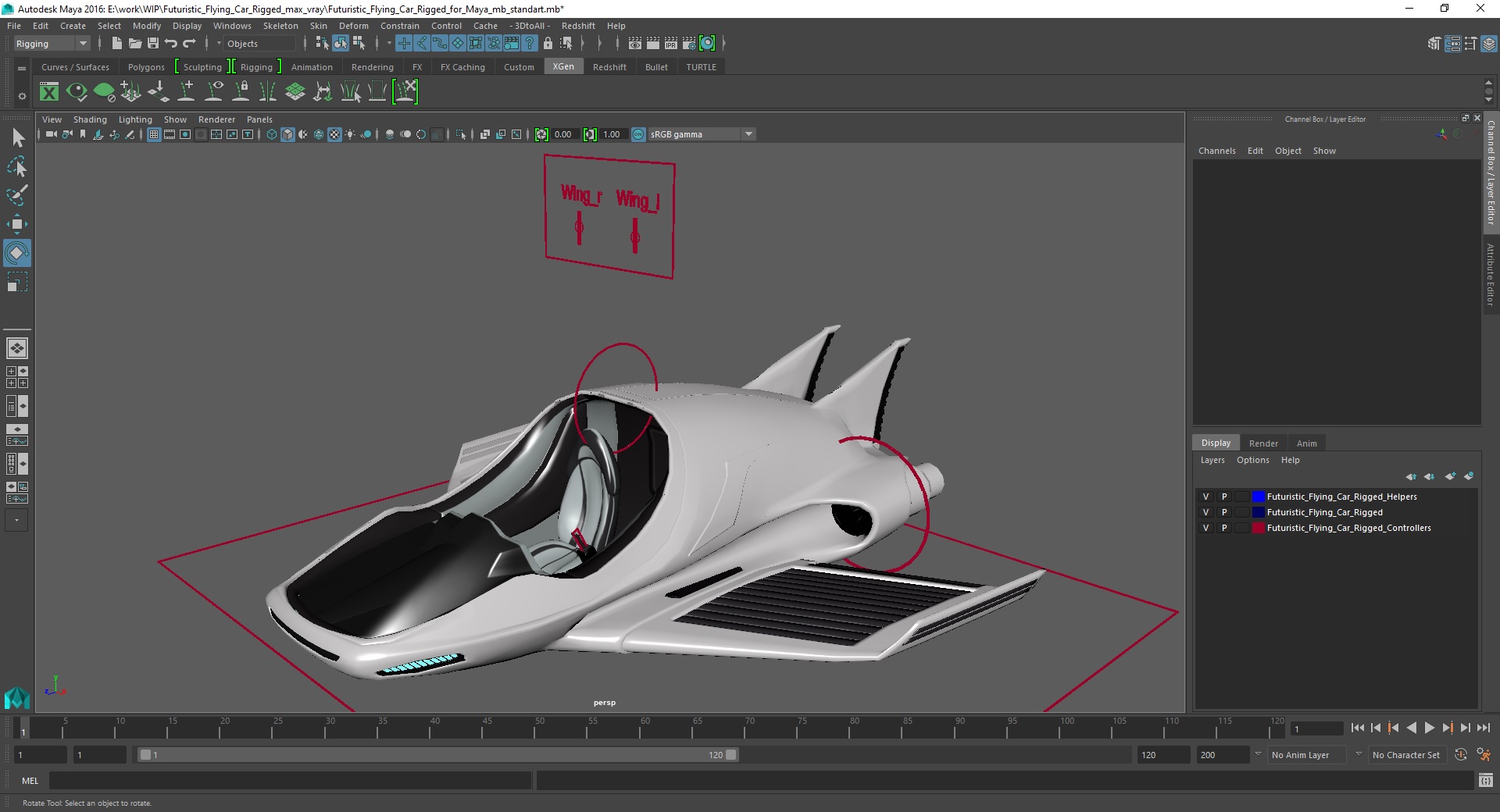 Futuristic Flying Car Rigged for Maya 3D