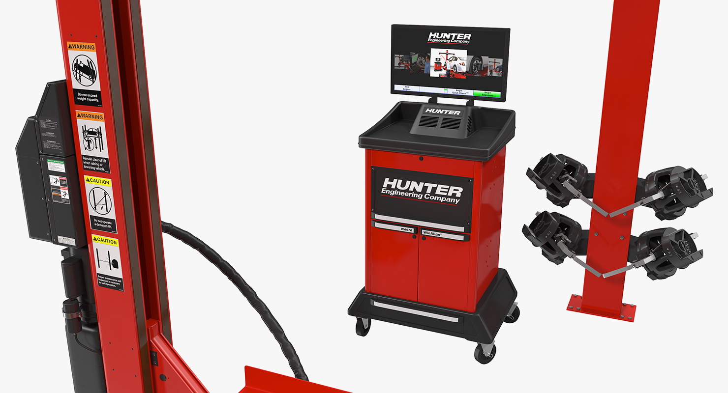 3D Hunter HawkEye Elite HE421 Wheel Aligner Car System Rigged model