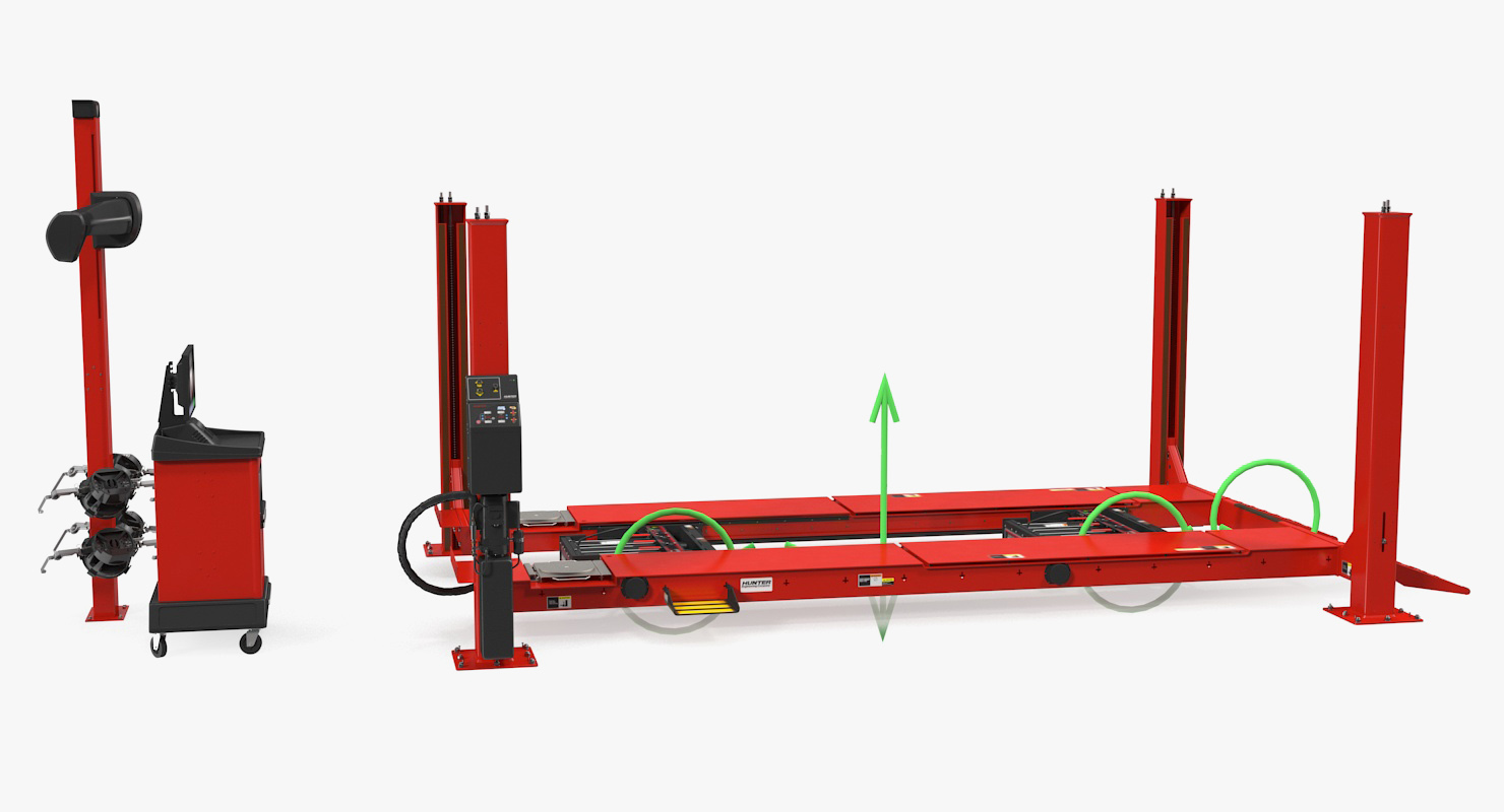 3D Hunter HawkEye Elite HE421 Wheel Aligner Car System Rigged model
