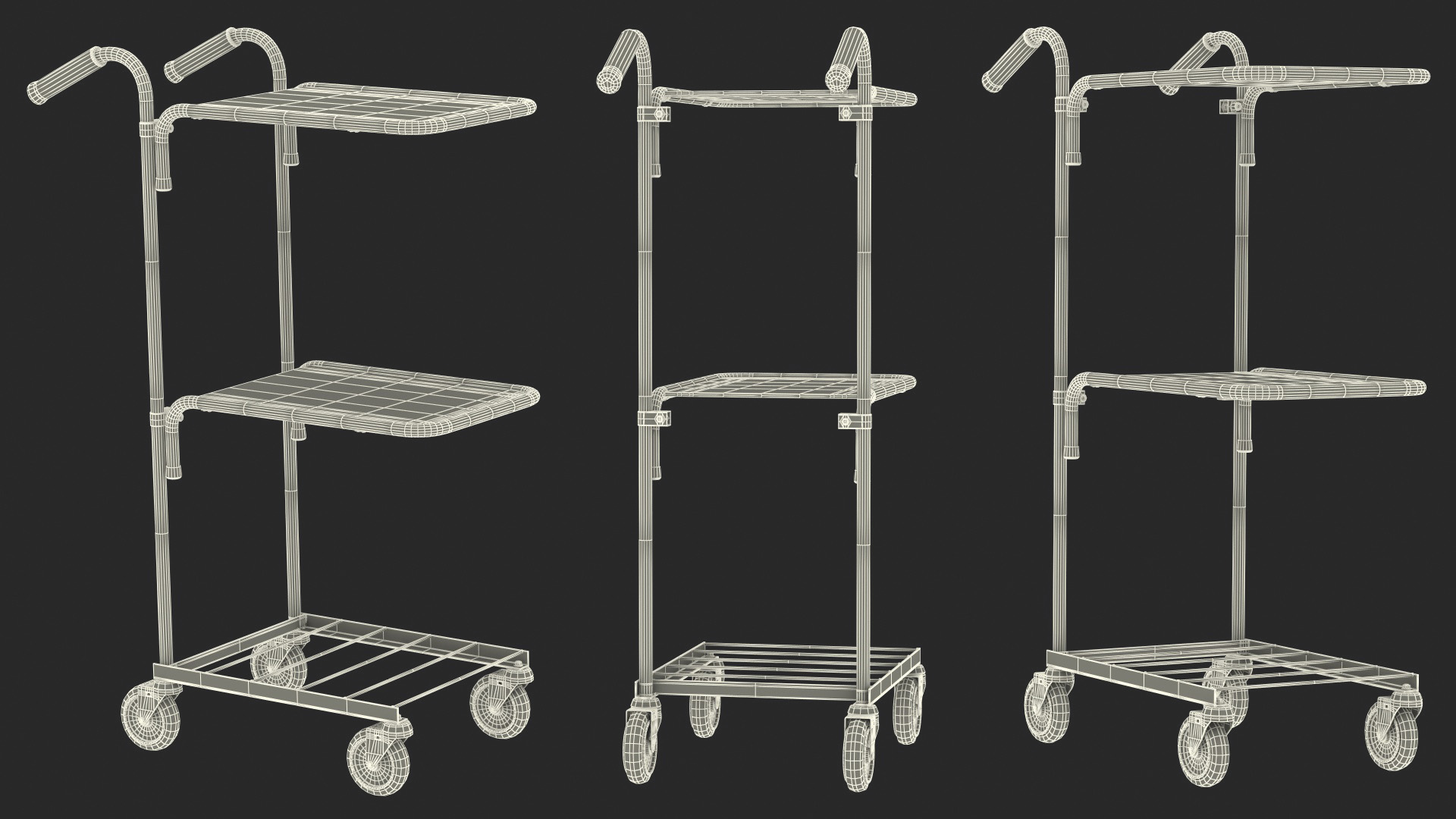3D model Mini Trolley With Two Shelves Black