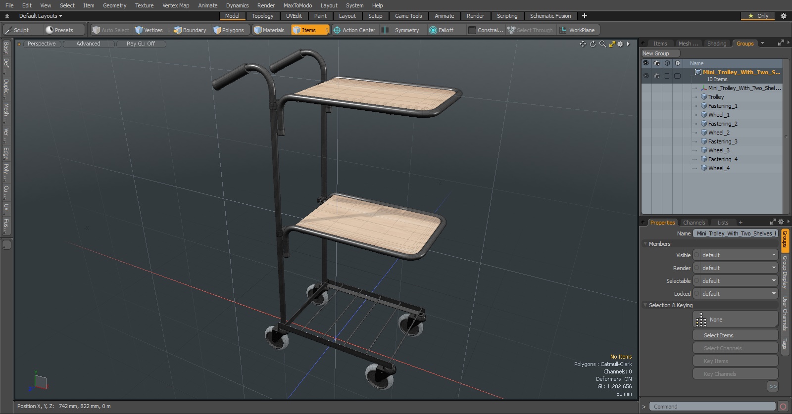 3D model Mini Trolley With Two Shelves Black