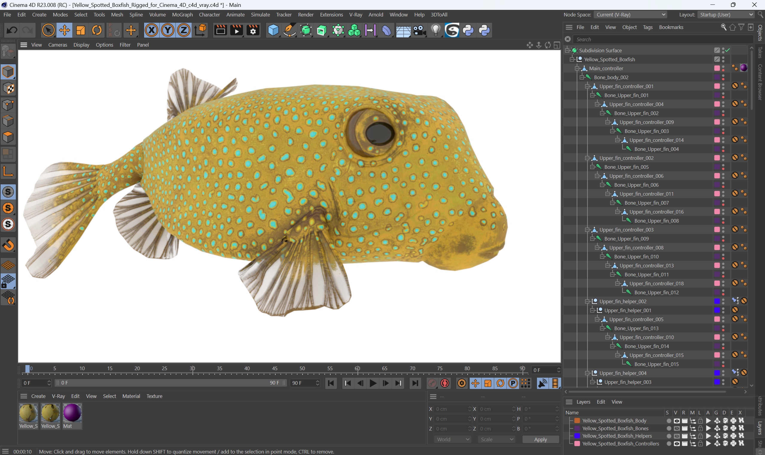 3D Yellow Spotted Boxfish Rigged for Cinema 4D model