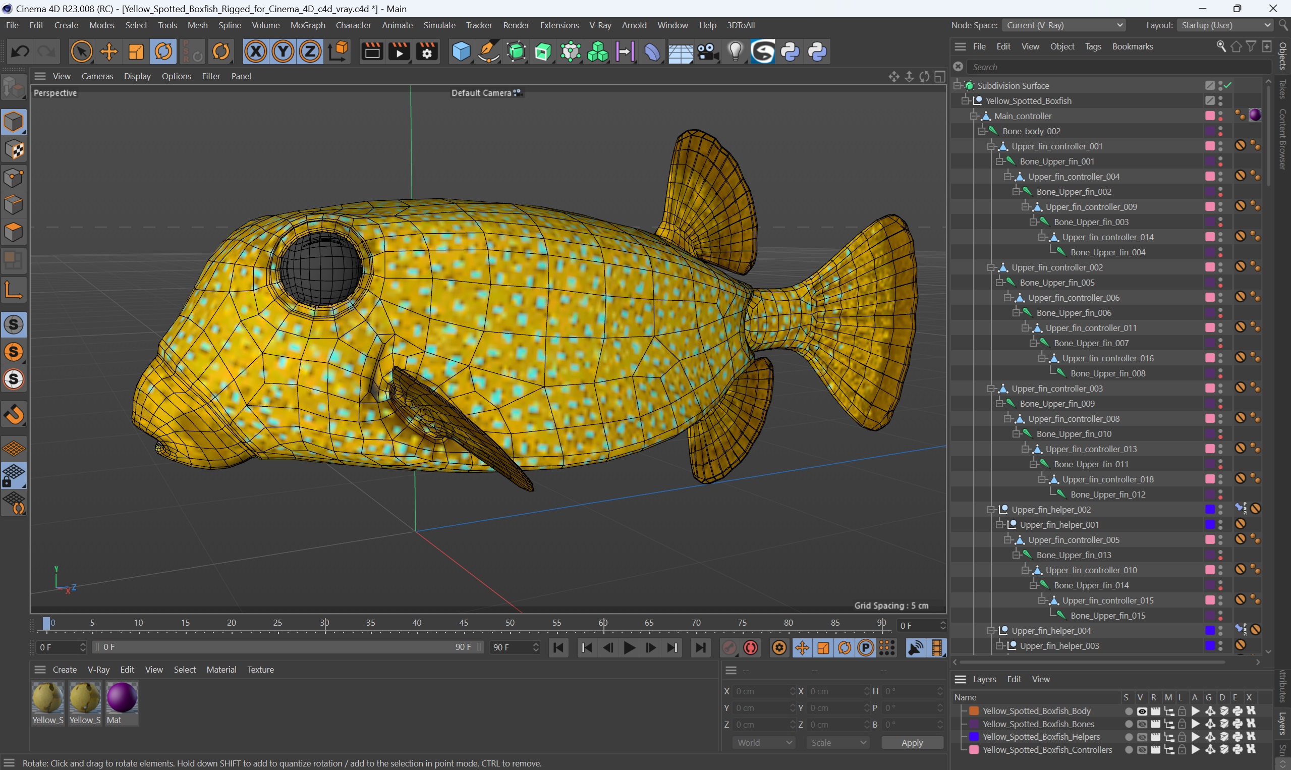 3D Yellow Spotted Boxfish Rigged for Cinema 4D model