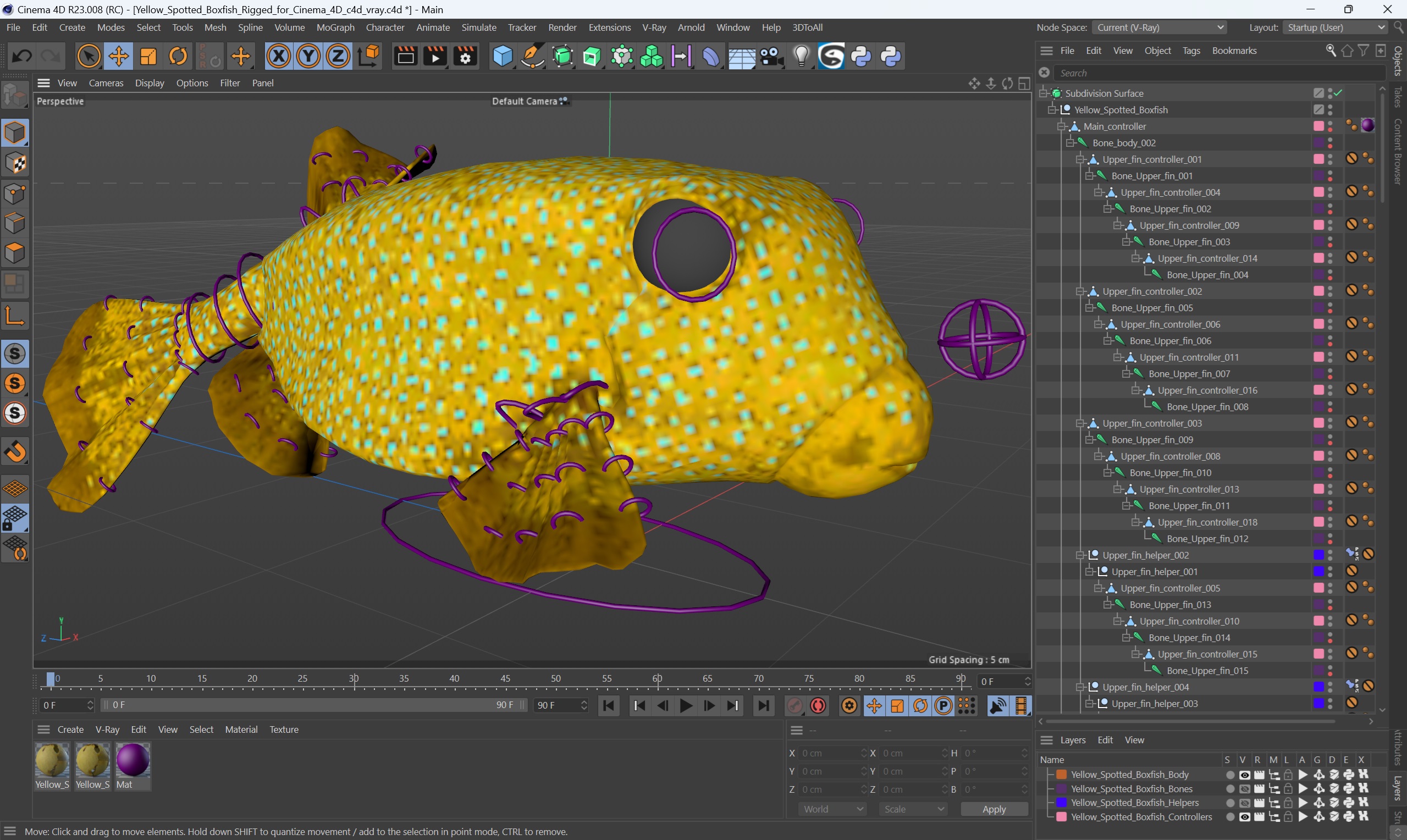 3D Yellow Spotted Boxfish Rigged for Cinema 4D model