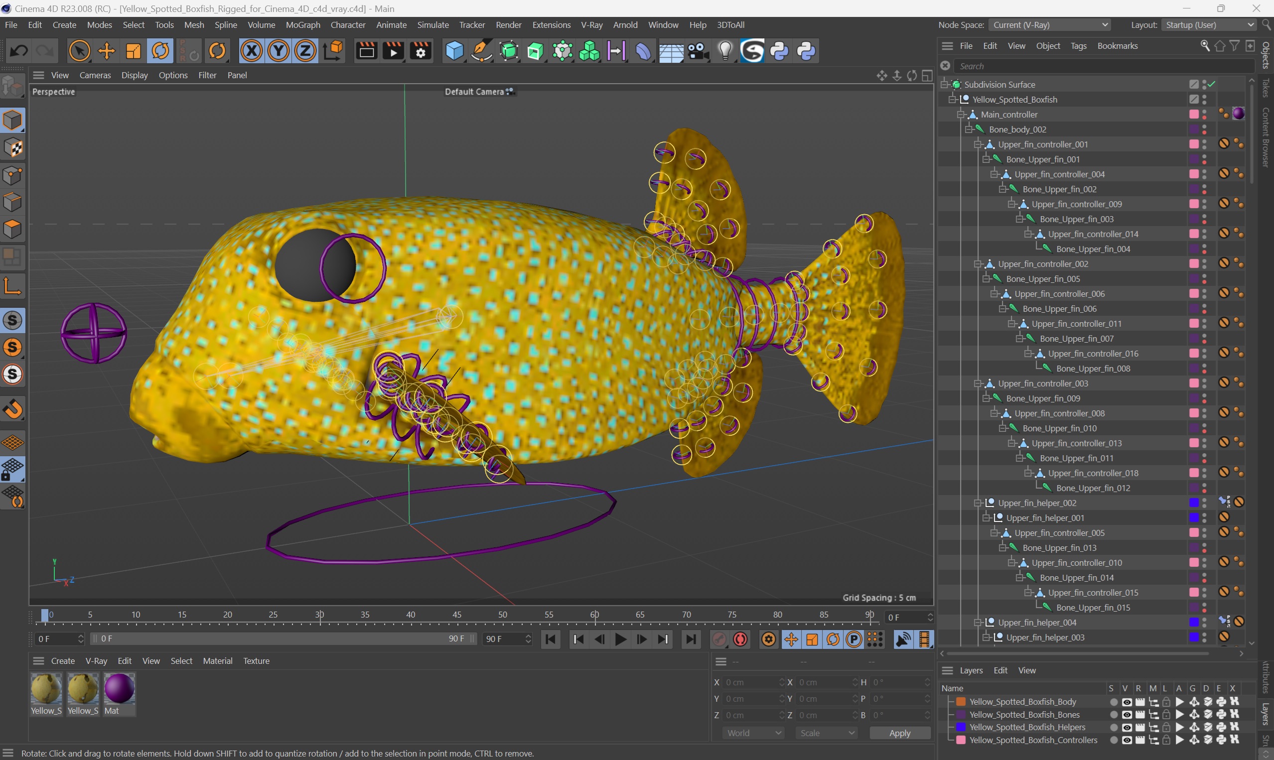 3D Yellow Spotted Boxfish Rigged for Cinema 4D model