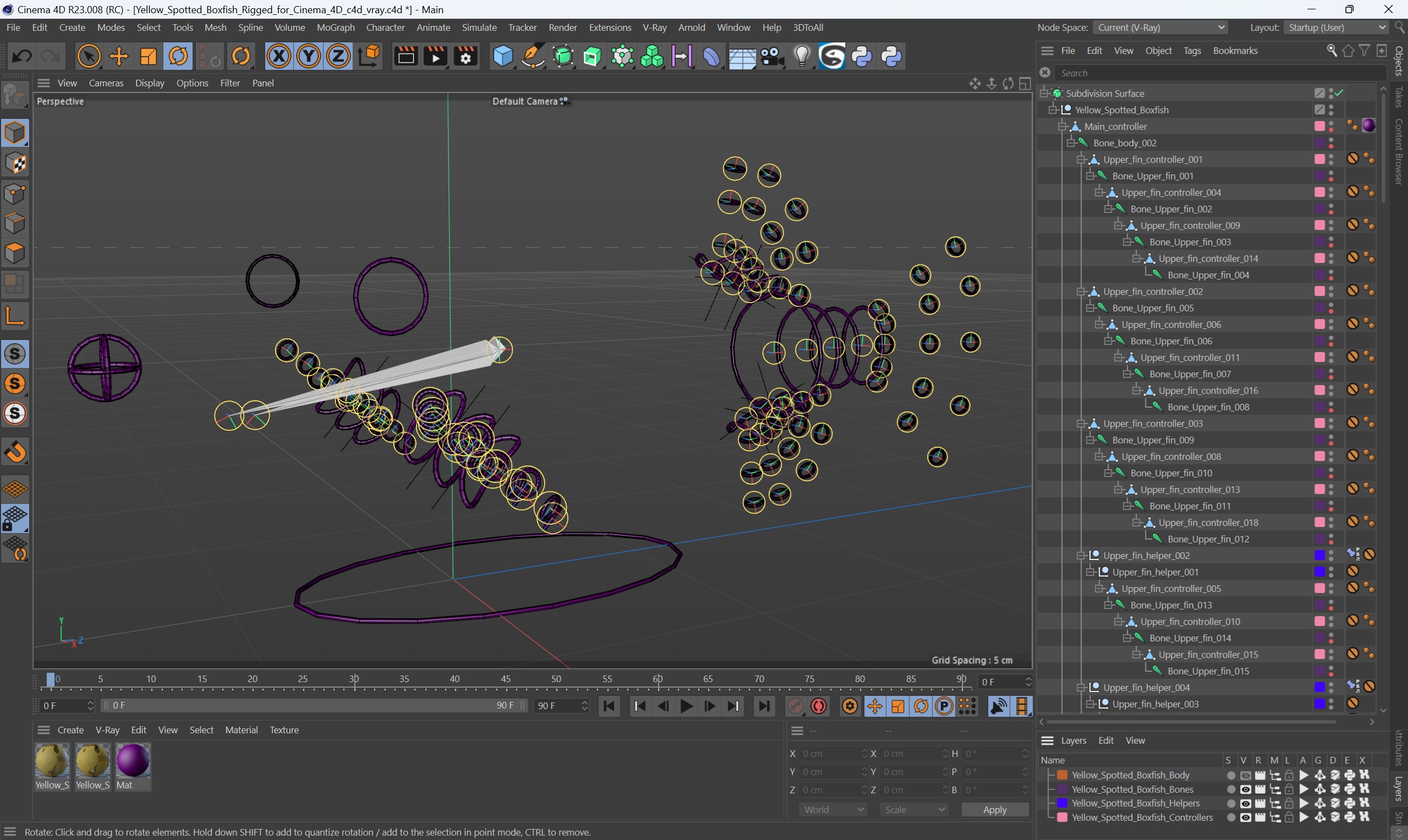 3D Yellow Spotted Boxfish Rigged for Cinema 4D model