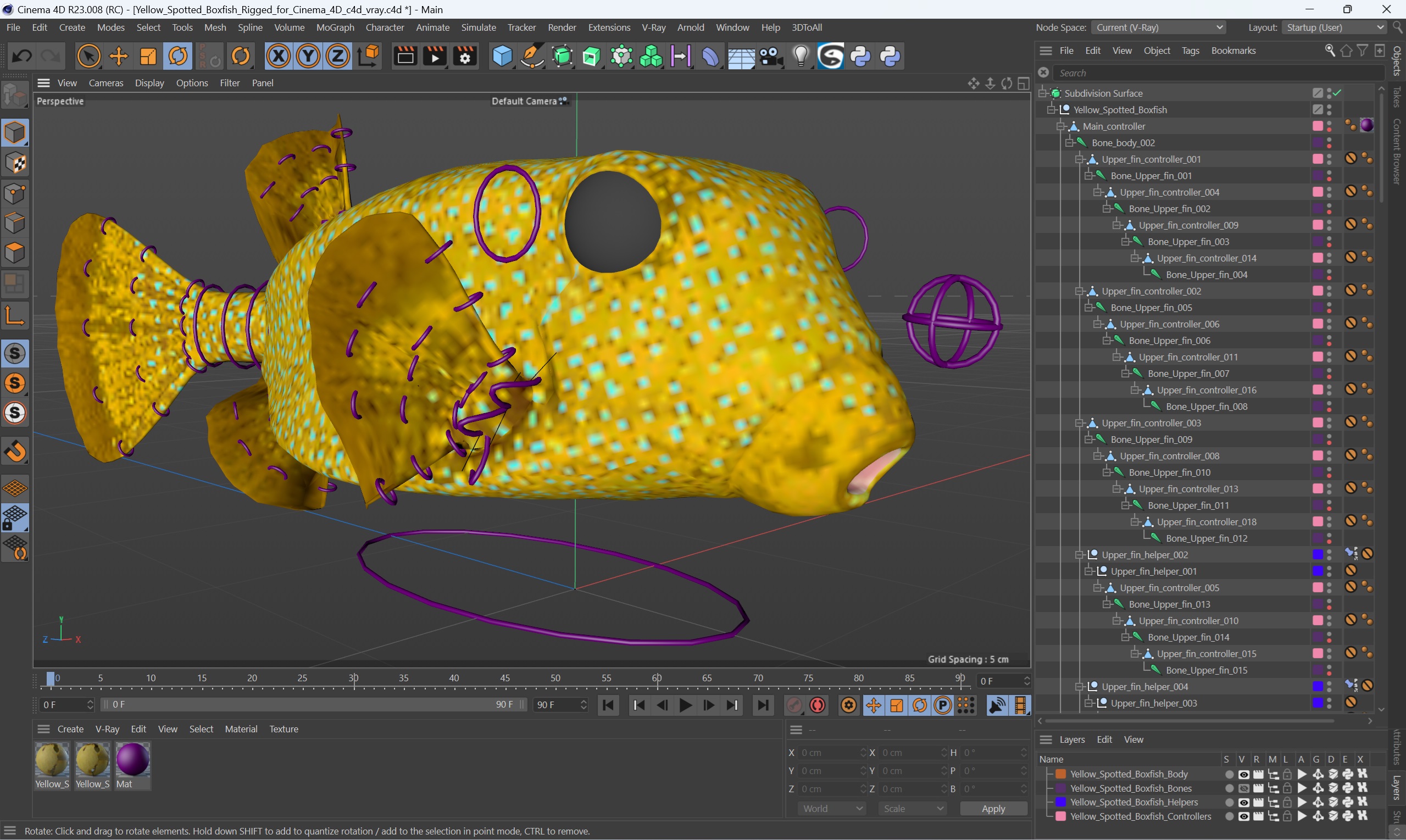 3D Yellow Spotted Boxfish Rigged for Cinema 4D model