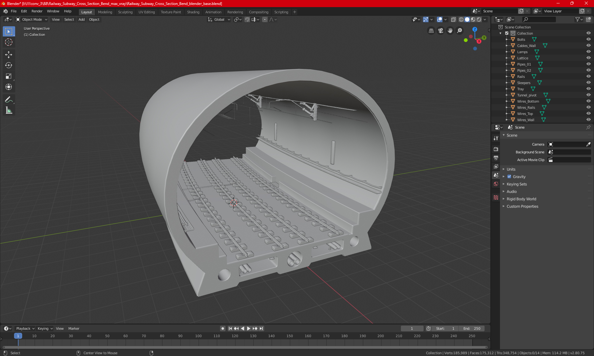 3D Railway Subway Cross Section Bend model