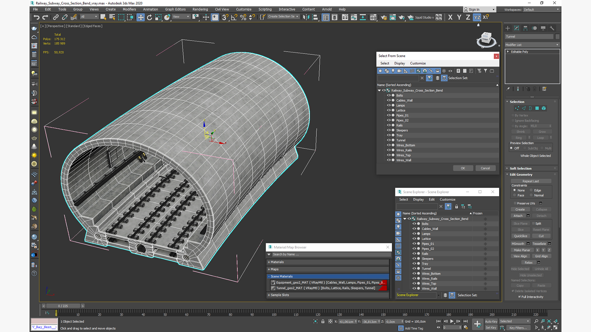 3D Railway Subway Cross Section Bend model