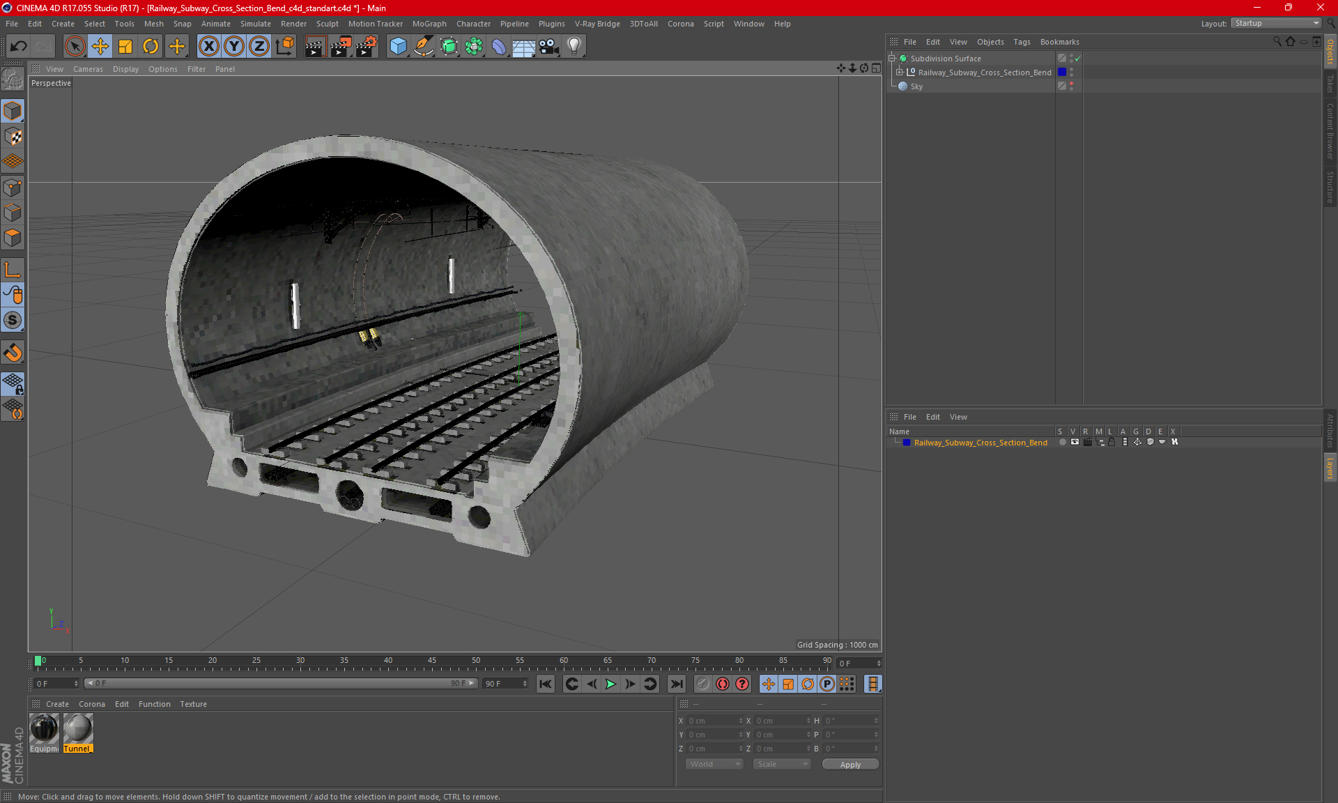 3D Railway Subway Cross Section Bend model