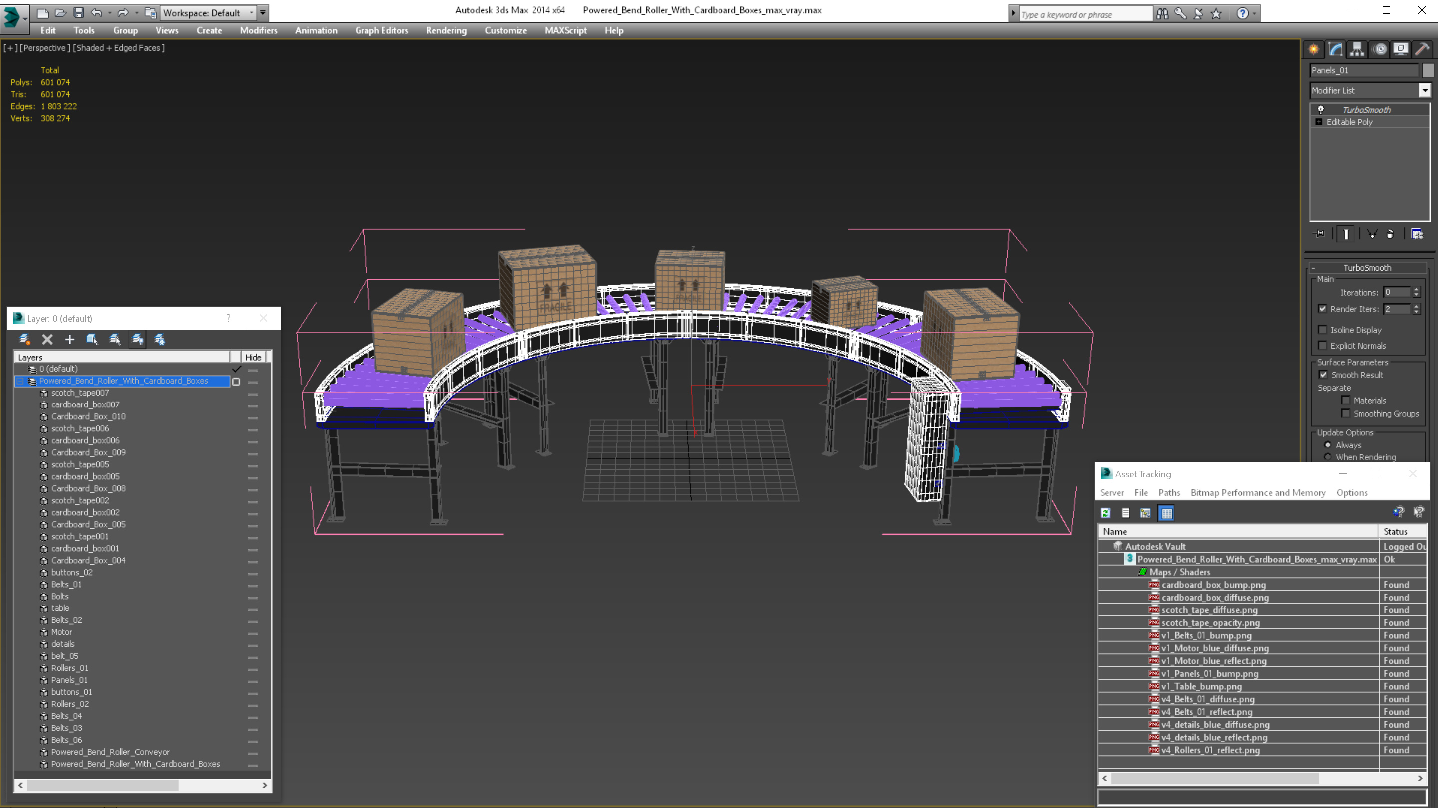 3D model Powered Bend Roller With Cardboard Boxes