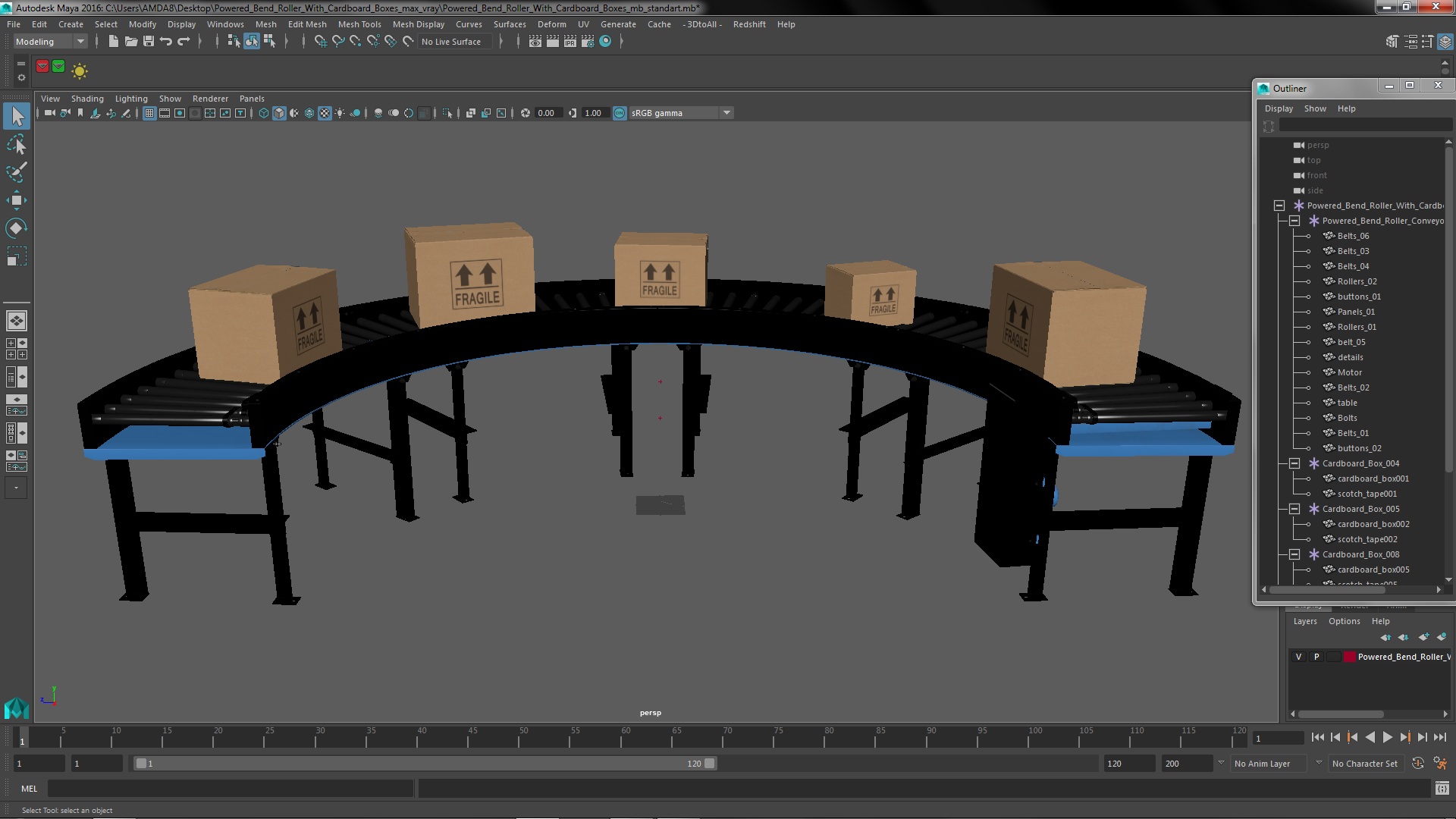 3D model Powered Bend Roller With Cardboard Boxes