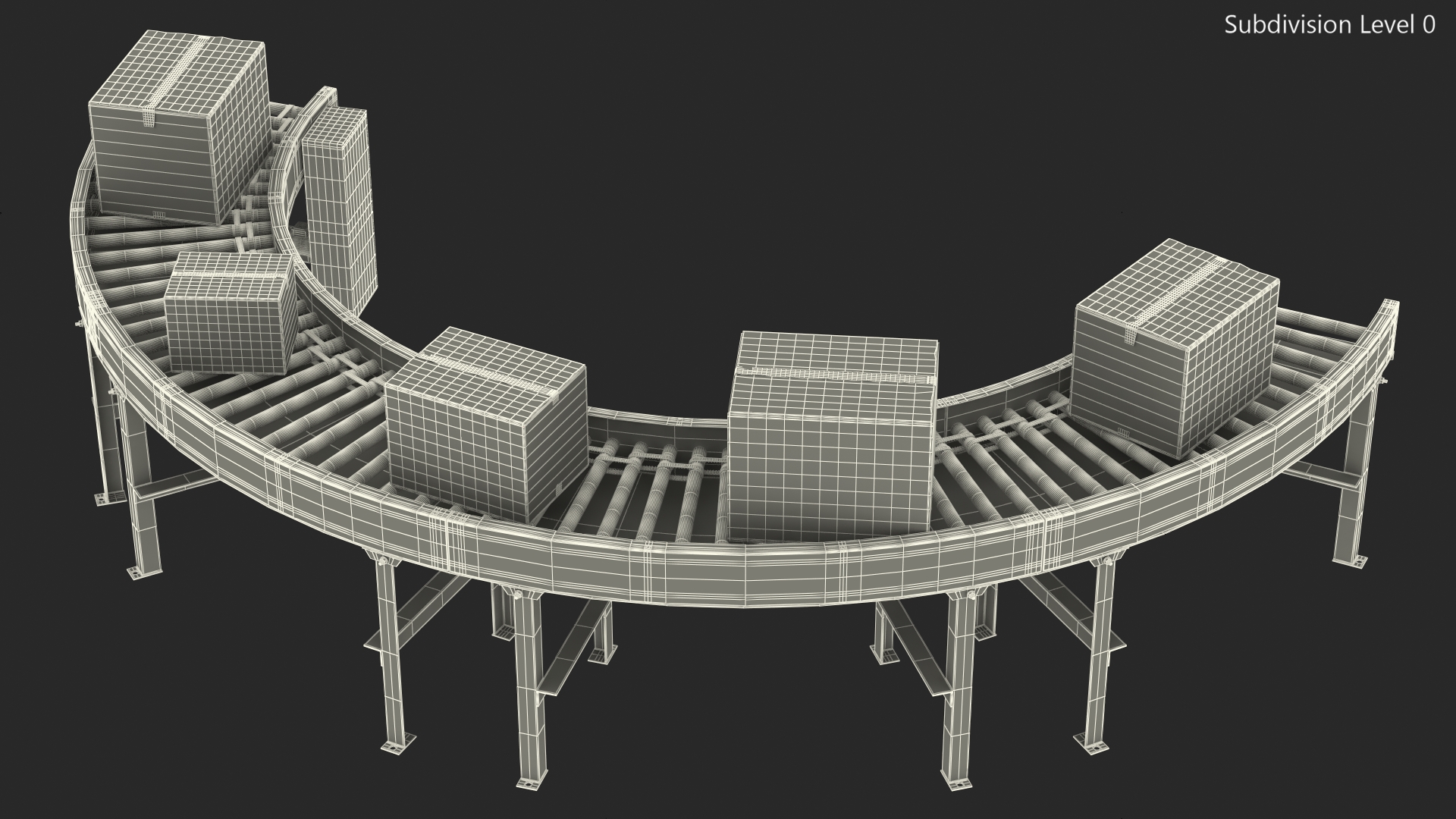 3D model Powered Bend Roller With Cardboard Boxes
