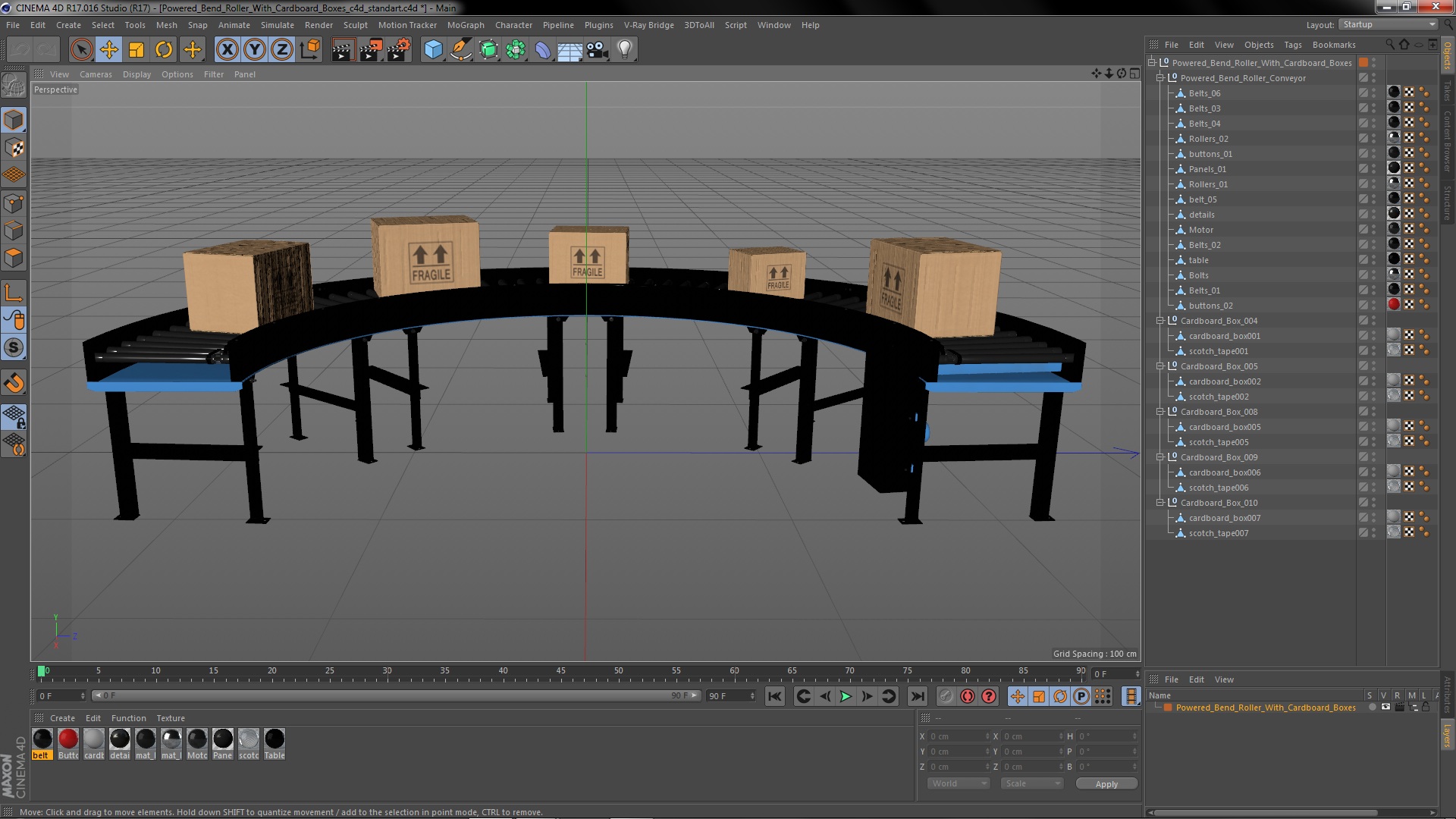 3D model Powered Bend Roller With Cardboard Boxes