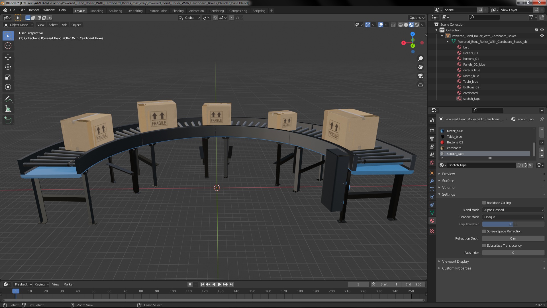 3D model Powered Bend Roller With Cardboard Boxes
