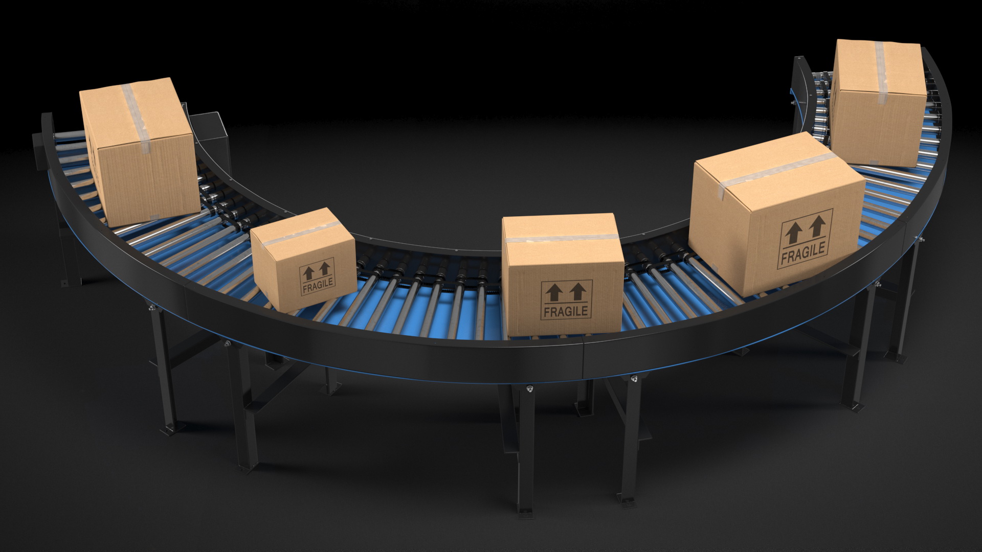 3D model Powered Bend Roller With Cardboard Boxes