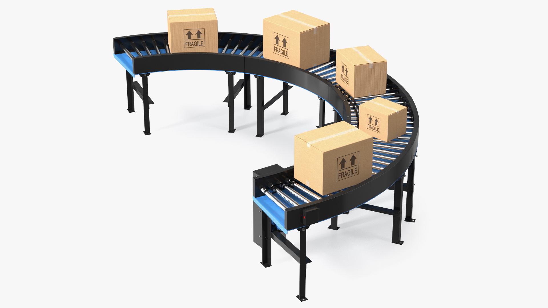 3D model Powered Bend Roller With Cardboard Boxes