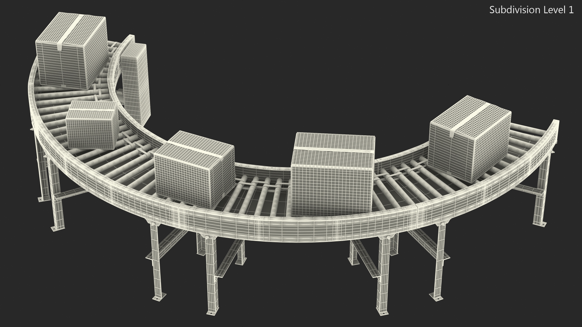 3D model Powered Bend Roller With Cardboard Boxes